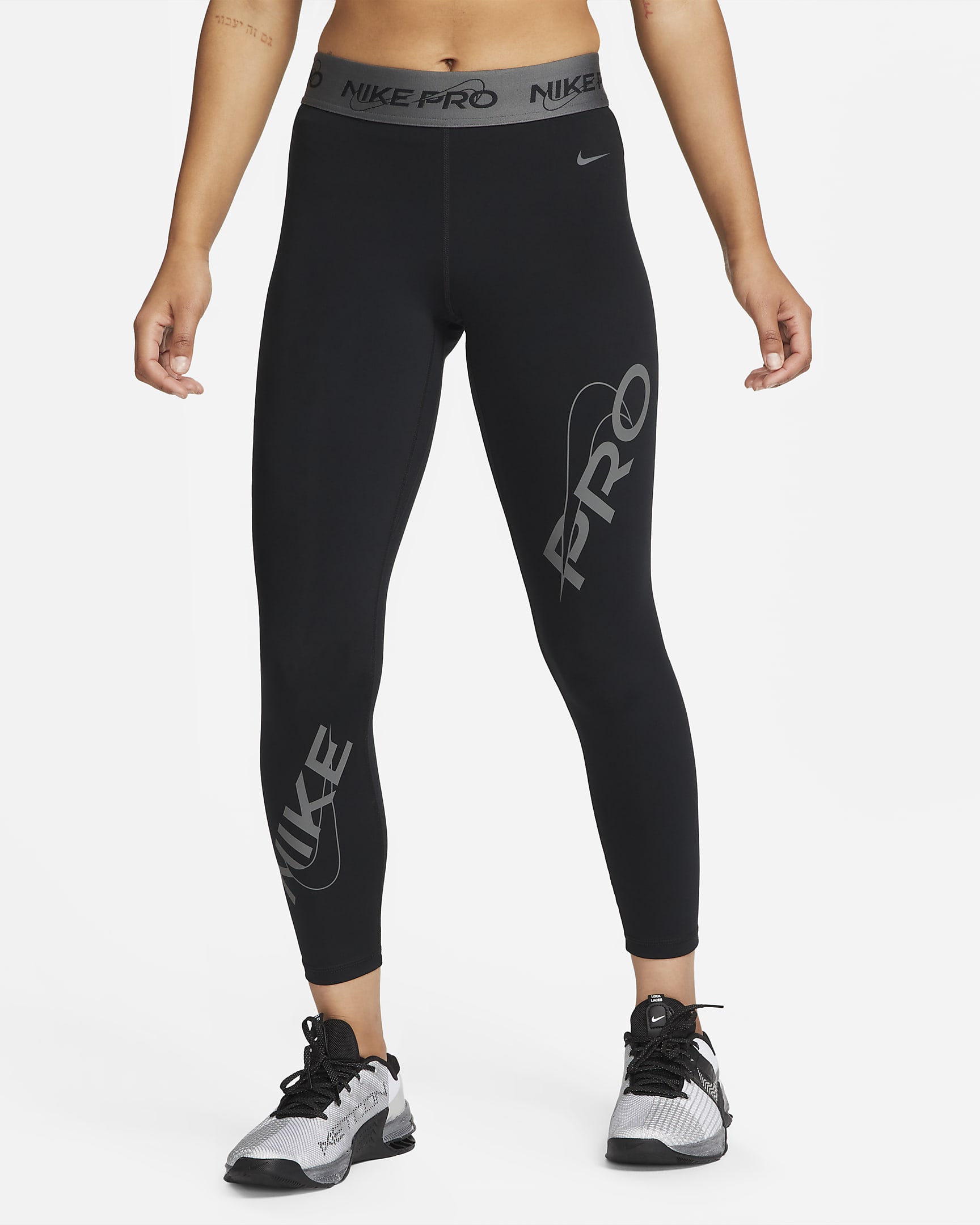 Nike Pro Women's Mid-Rise 7/8 Graphic Leggings - Black/Iron Grey