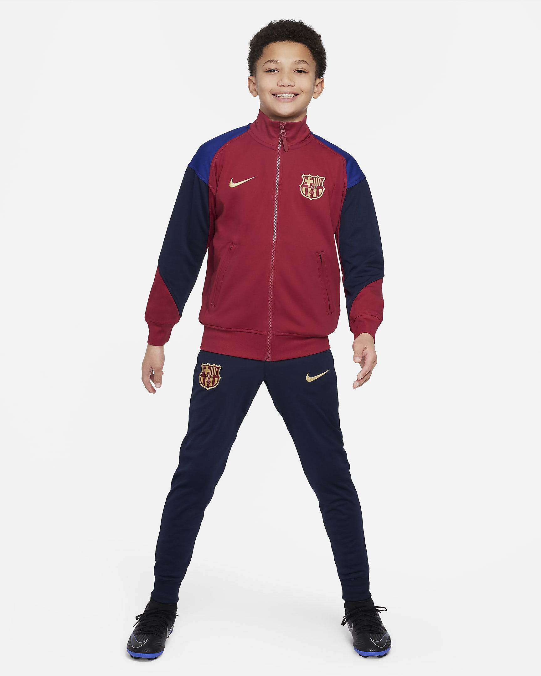 F.C. Barcelona Academy Pro Third Older Kids' Nike Dri-FIT Football Knit Jacket - Noble Red/Obsidian/Deep Royal Blue/Club Gold