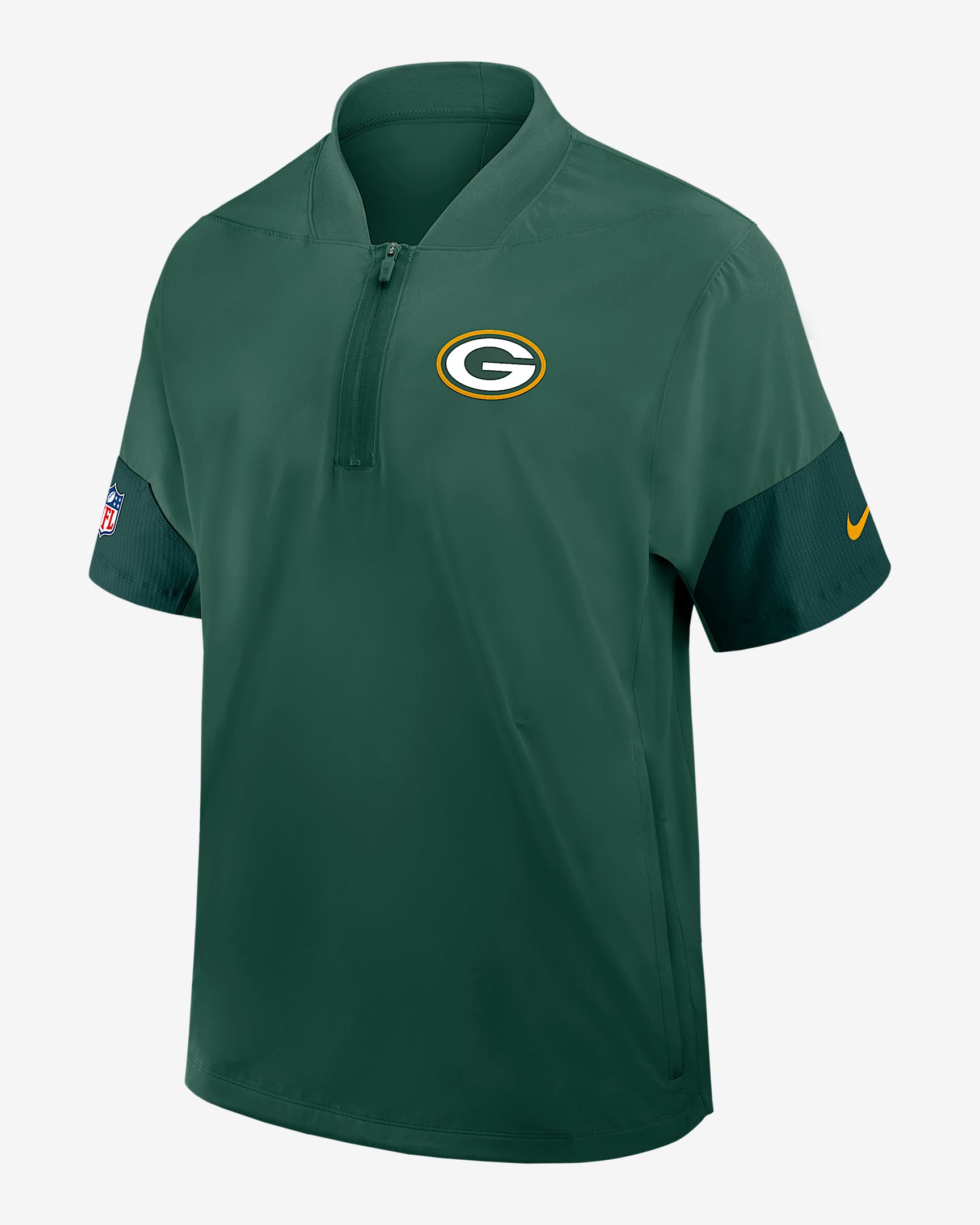 Chamarra de manga corta Nike de la NFL con gorro de medio cierre para hombre Green Bay Packers Sideline Coach - Verde