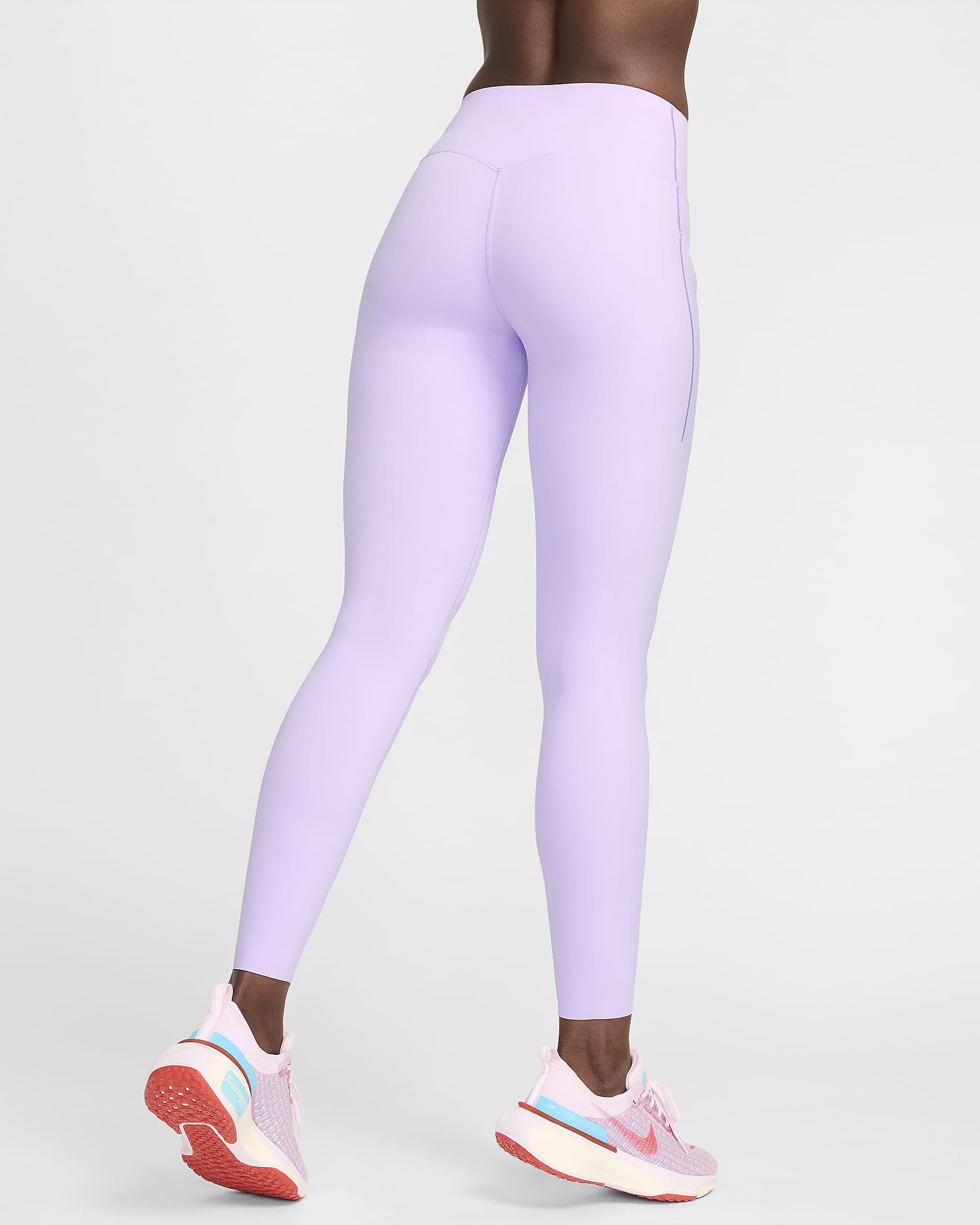 Nike Universa közepes tartást adó, középmagas derekú, teljes hosszúságú női leggings zsebekkel - Lilac Bloom/Fekete