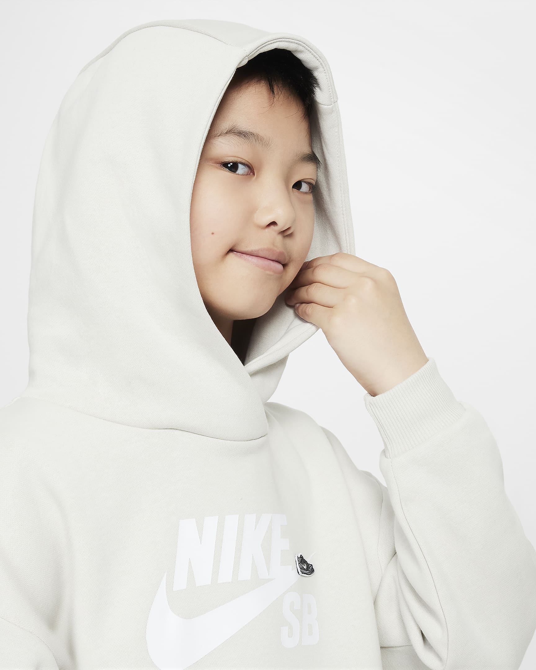 Sudadera con gorro sin cierre oversized para niños talla grande Nike SB Icon Fleece EasyOn - Hueso claro/Blanco