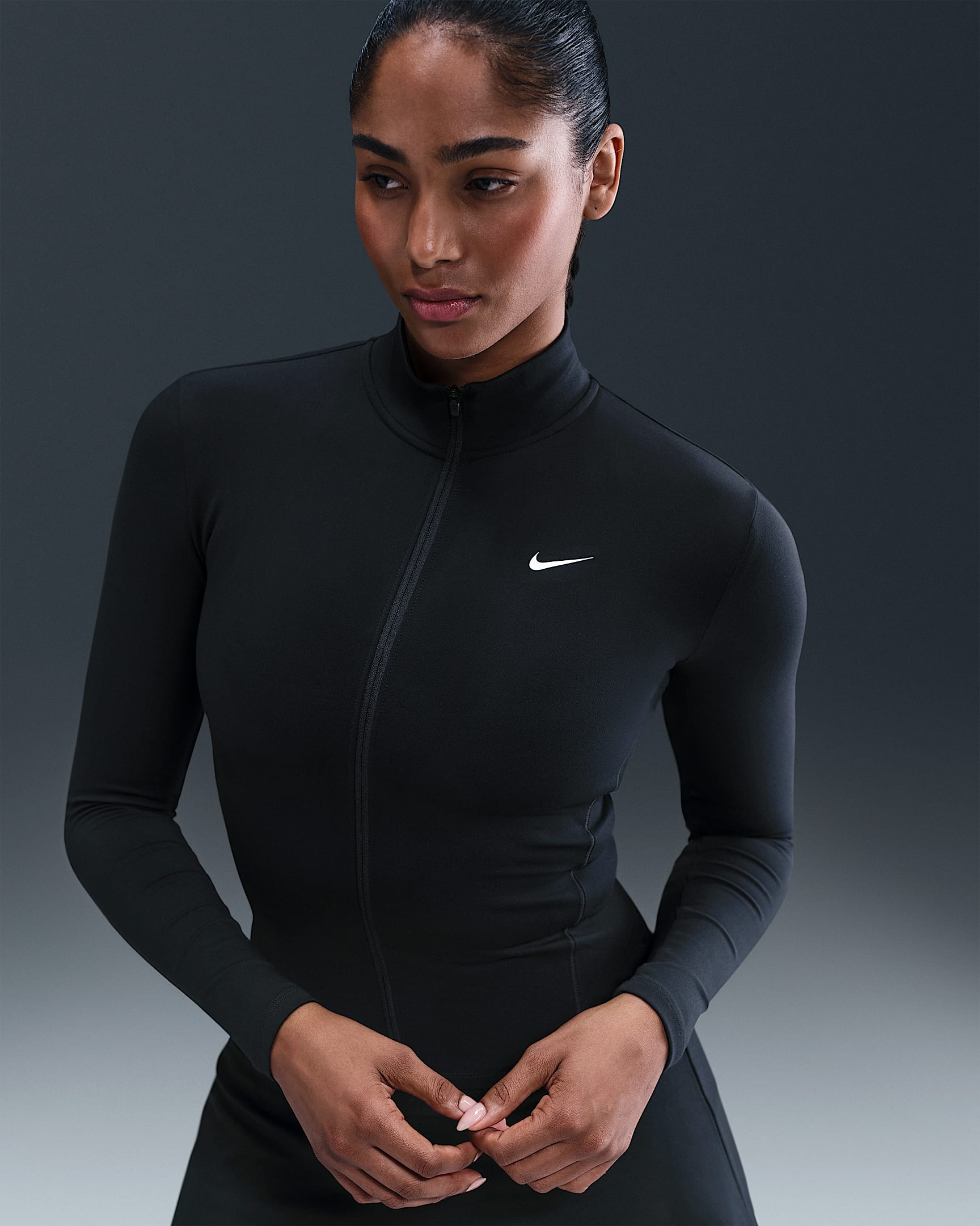 Nike One Fitted Women's Dri-FIT Full-Zip Jacket - Black/White