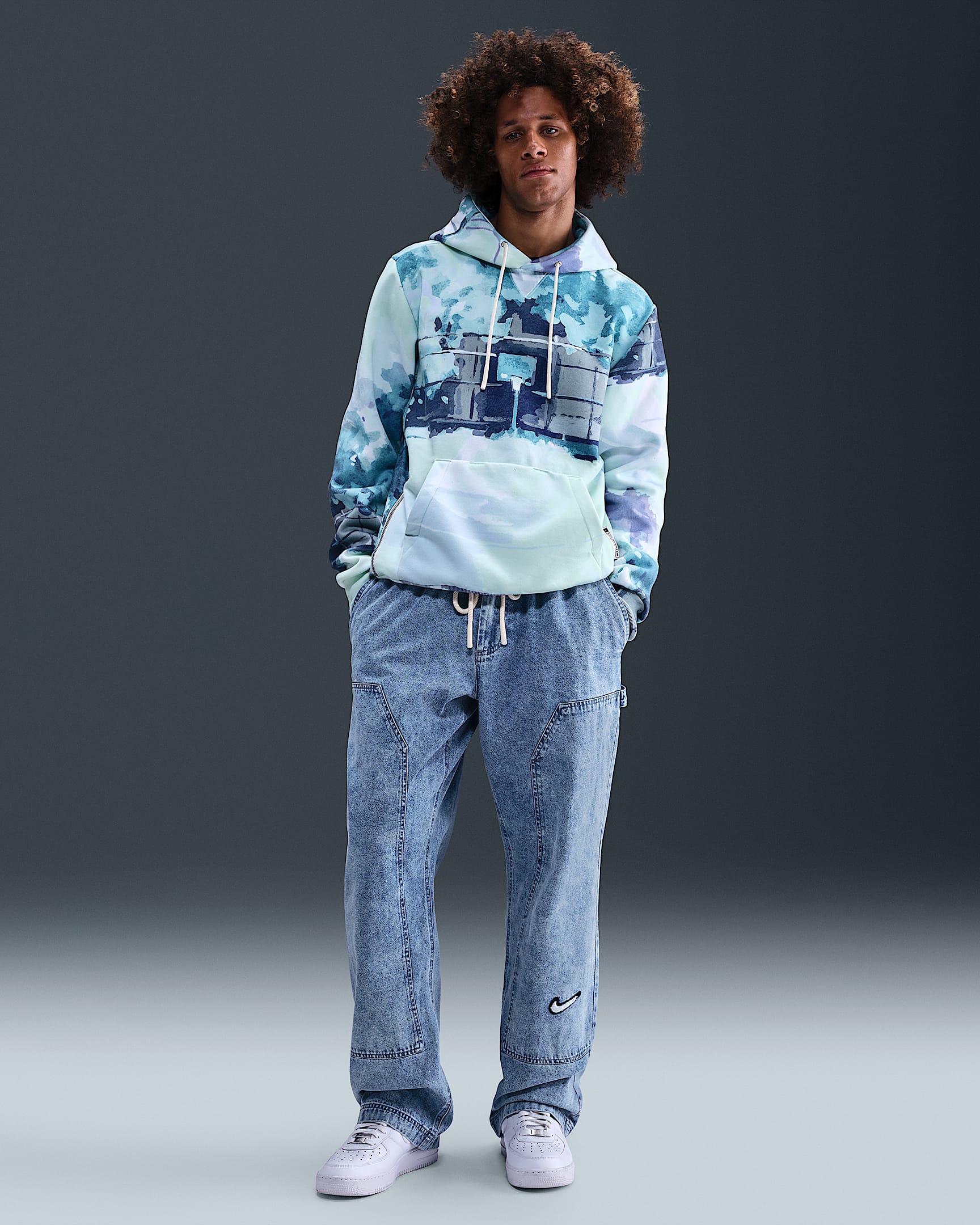Pants de básquetbol denim para hombre Nike - Gris azulado/Marfil pálido