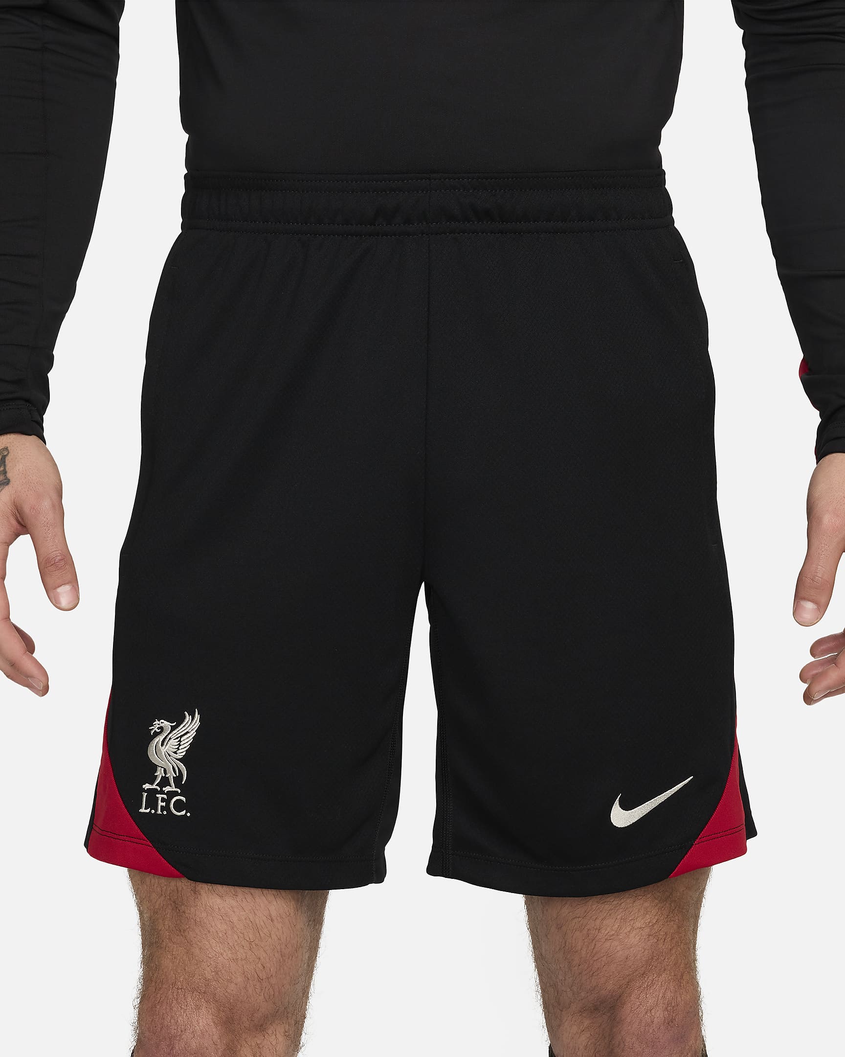 Liverpool F.C. Strike Men's Nike Dri-FIT Football Knit Shorts - Black/Gym Red/Light Orewood Brown