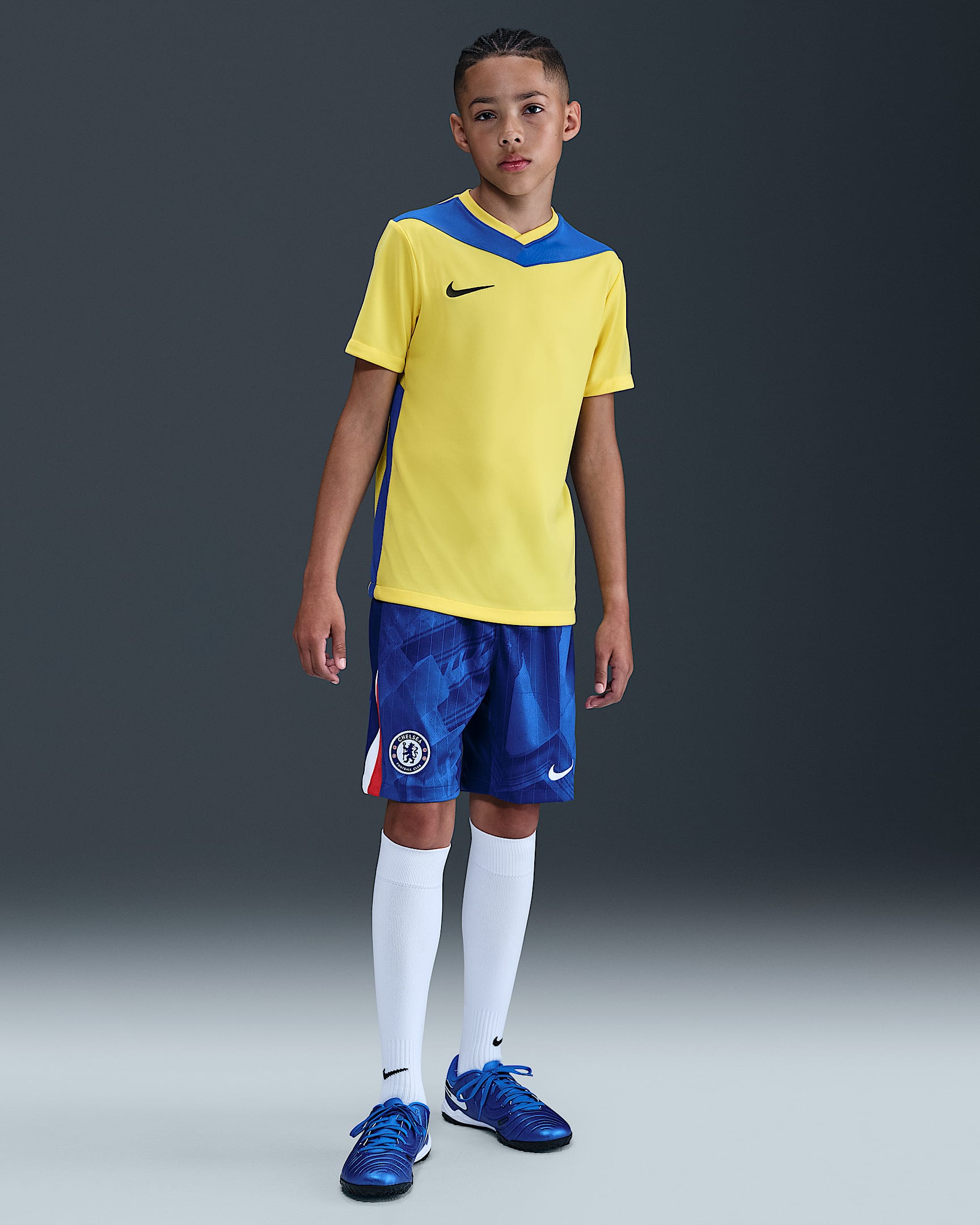 Short de foot Replica Nike Dri-FIT Chelsea FC 2025/26 Stadium Domicile pour ado - Rush Blue/Speed Red/Blanc