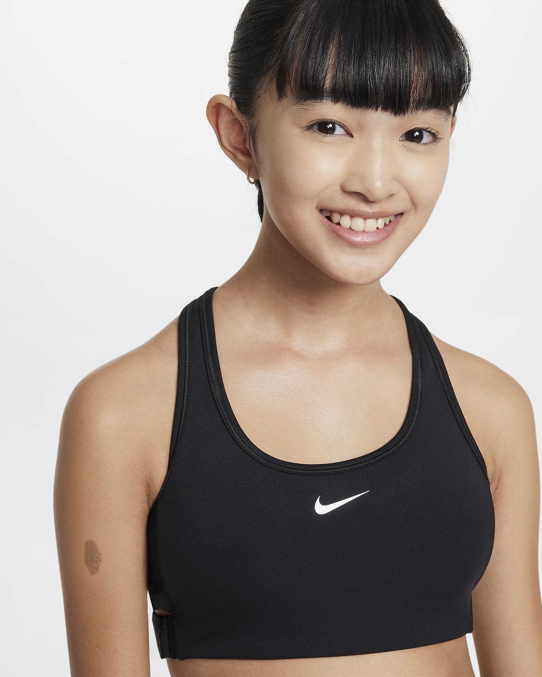 Nike Swoosh EasyOn Big Kids' (Girls') Sports Bra - Black/White