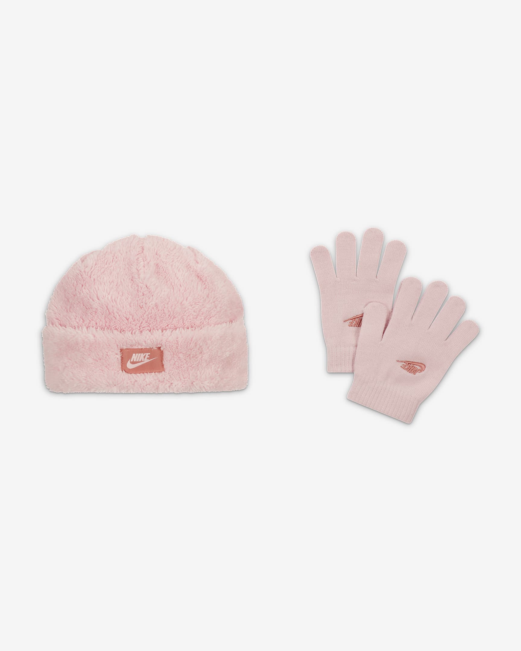 Nike Cozy Peak Beanie and Gloves Set Little Kids 2-Piece Hat Set - Pink Foam