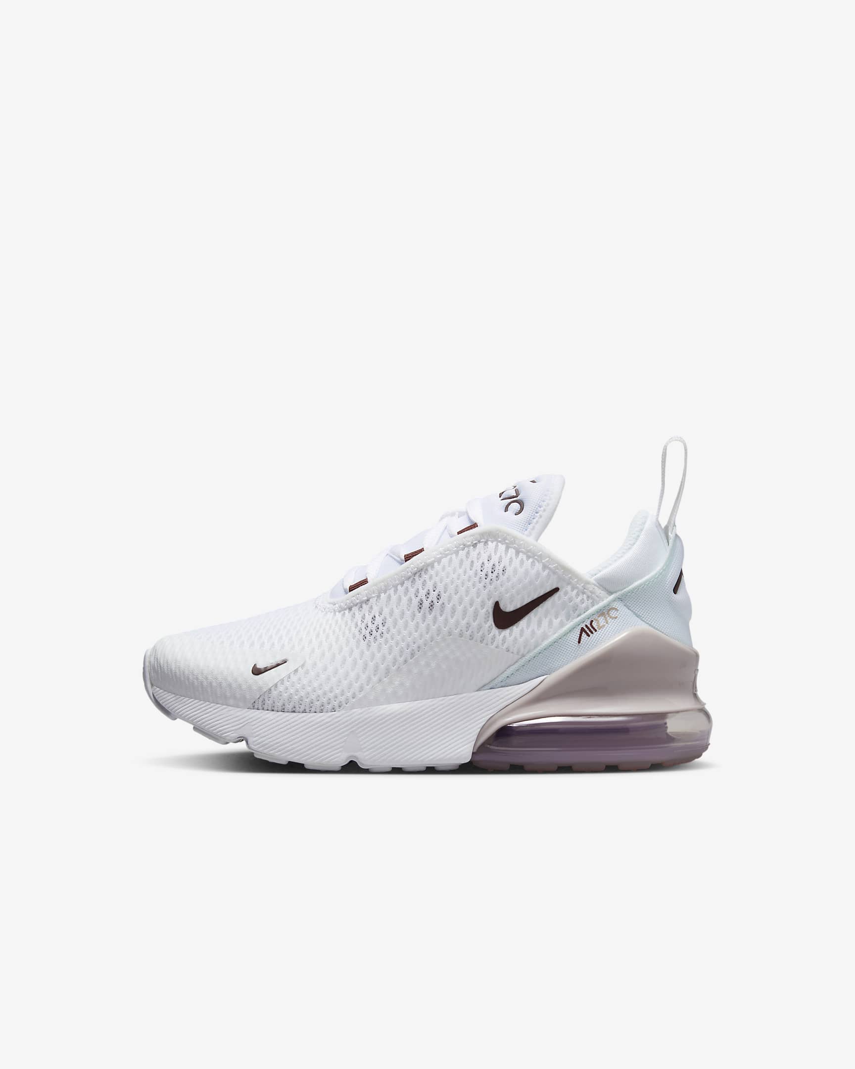 Nike Air Max 270 sko til små barn - Hvit/Platinum Violet/Burgundy Crush