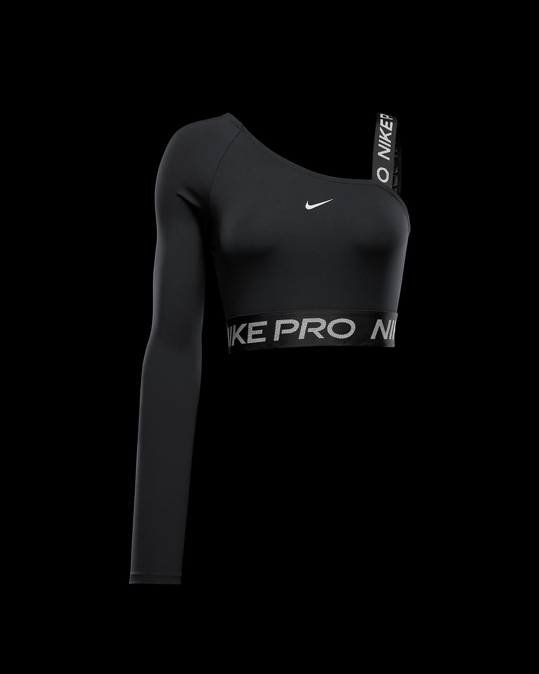 Nike Pro Shine asymmetrische croptop met Dri-FIT voor dames - Zwart