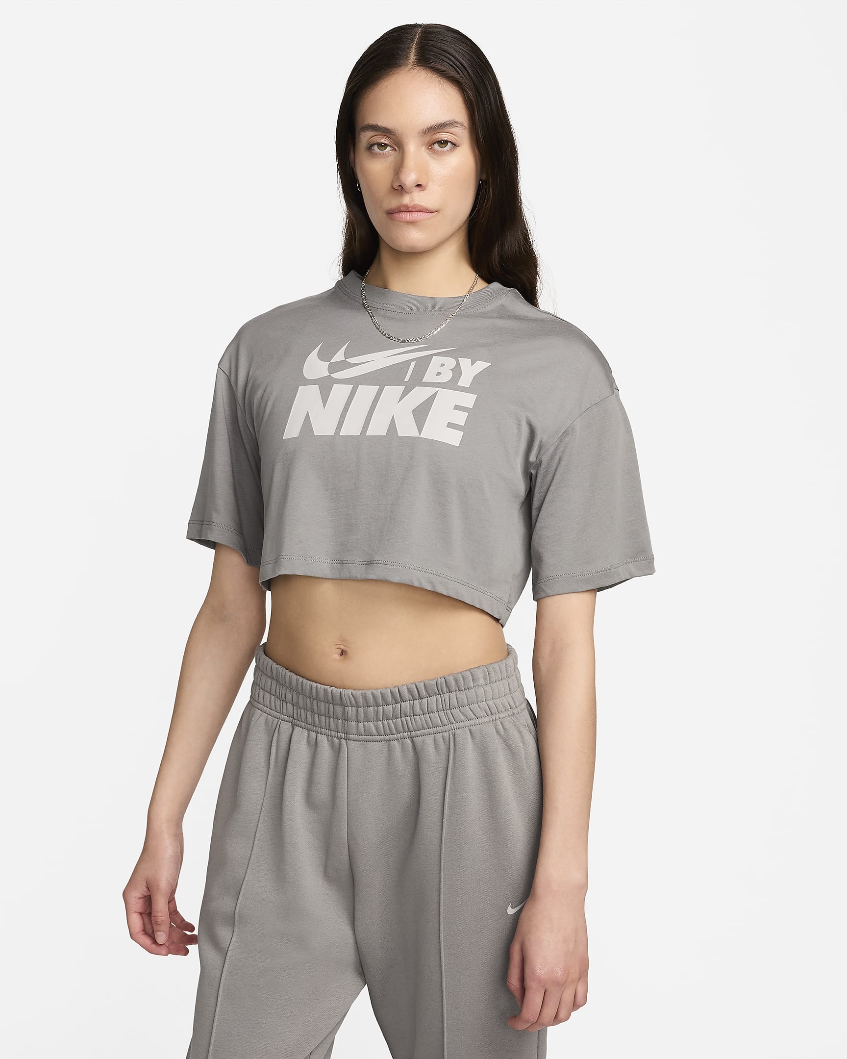 Nike Sportswear Kurz-T-Shirt für Damen - Flat Pewter/Light Iron Ore