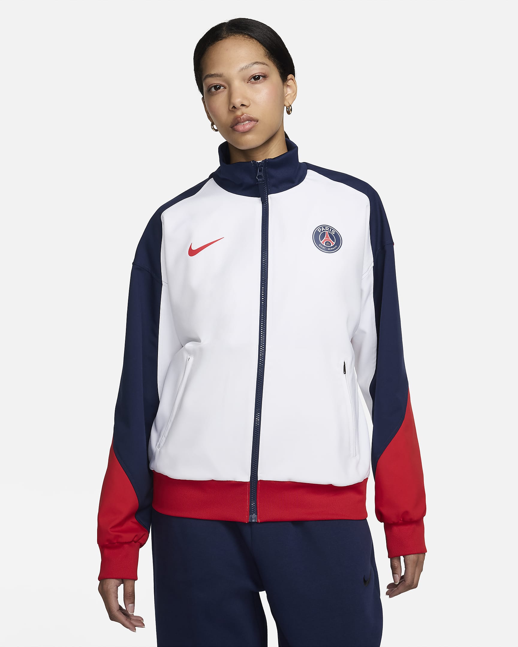 Damska kurtka piłkarska Nike Dri-FIT Paris Saint-Germain Strike - Biel/Midnight Navy/University Red/University Red