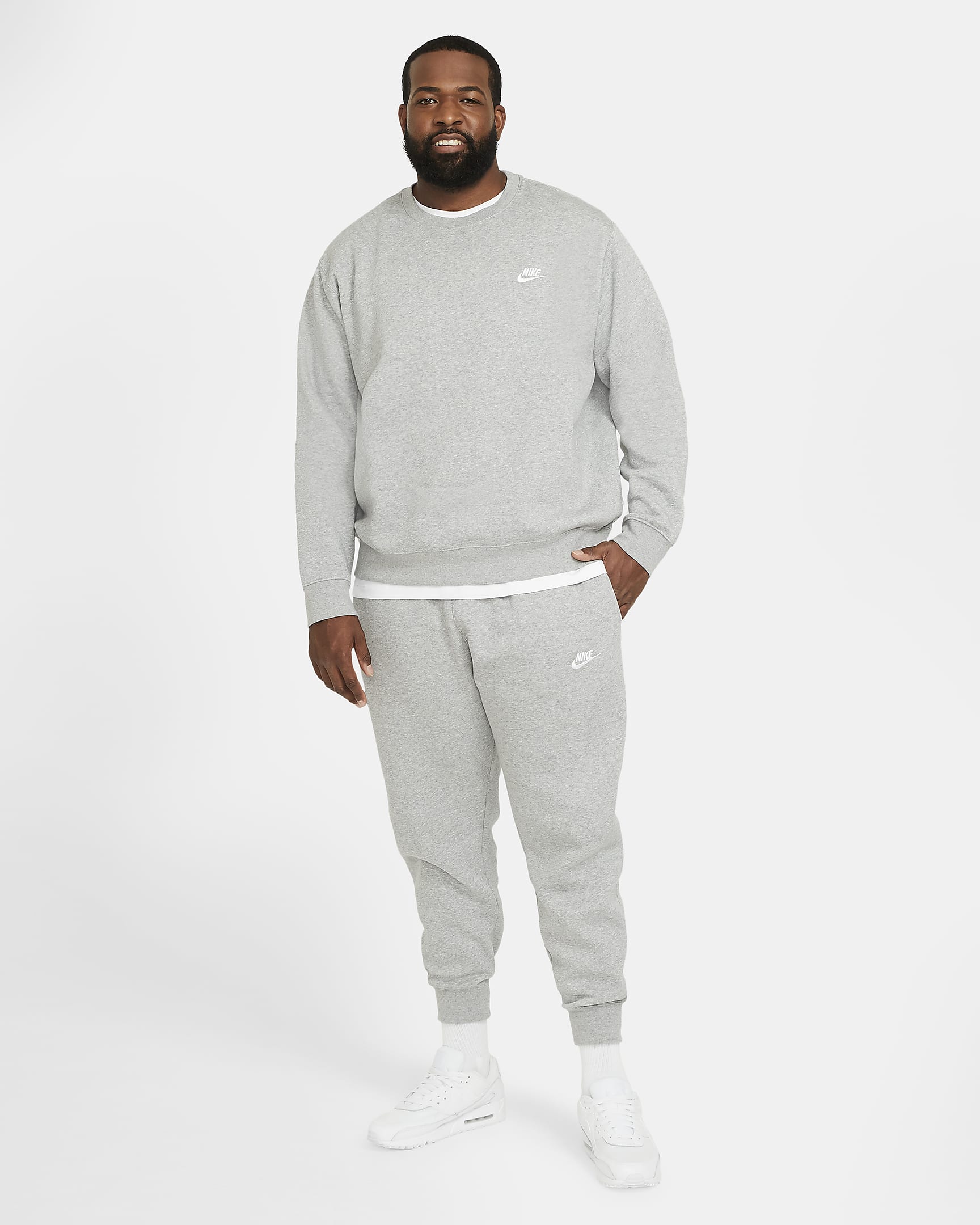 Nike Sportswear Club Fleece-crewtrøje til mænd - Dark Grey Heather/hvid