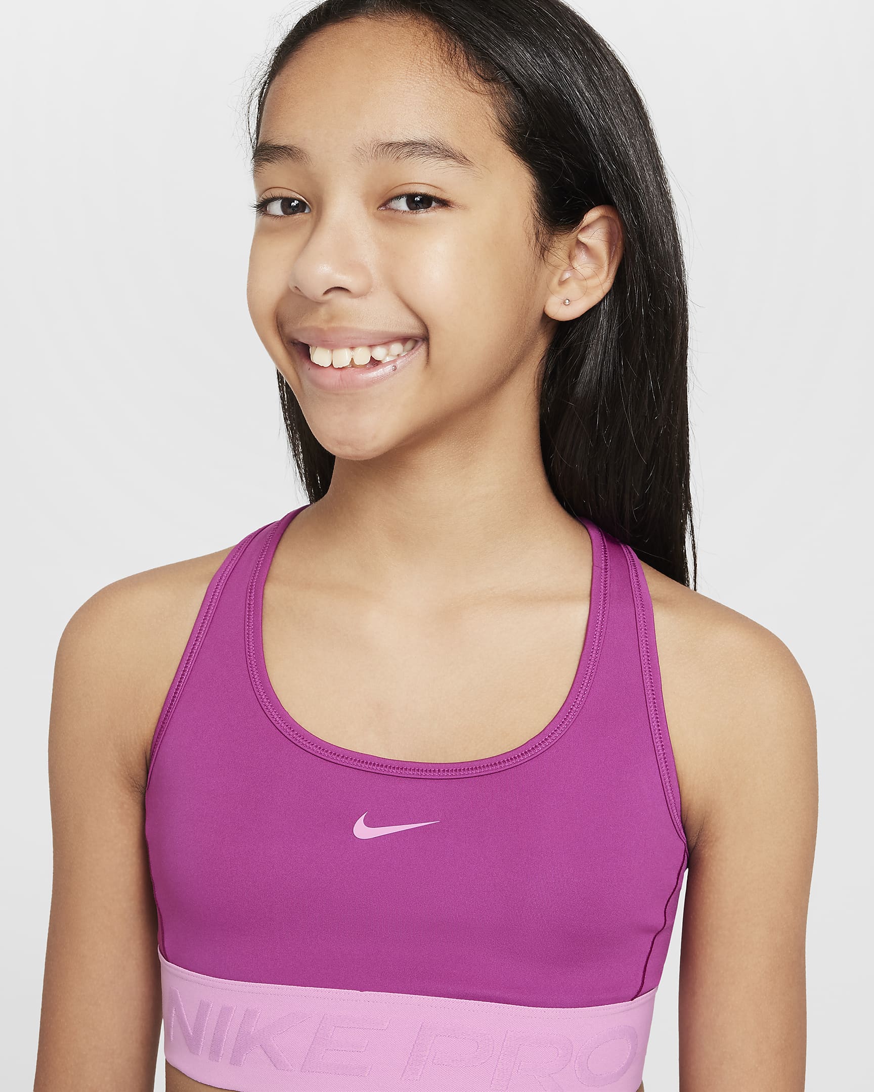 Nike Pro Swoosh Girls' Sports Bra - Hot Fuchsia/Beyond Pink/Beyond Pink