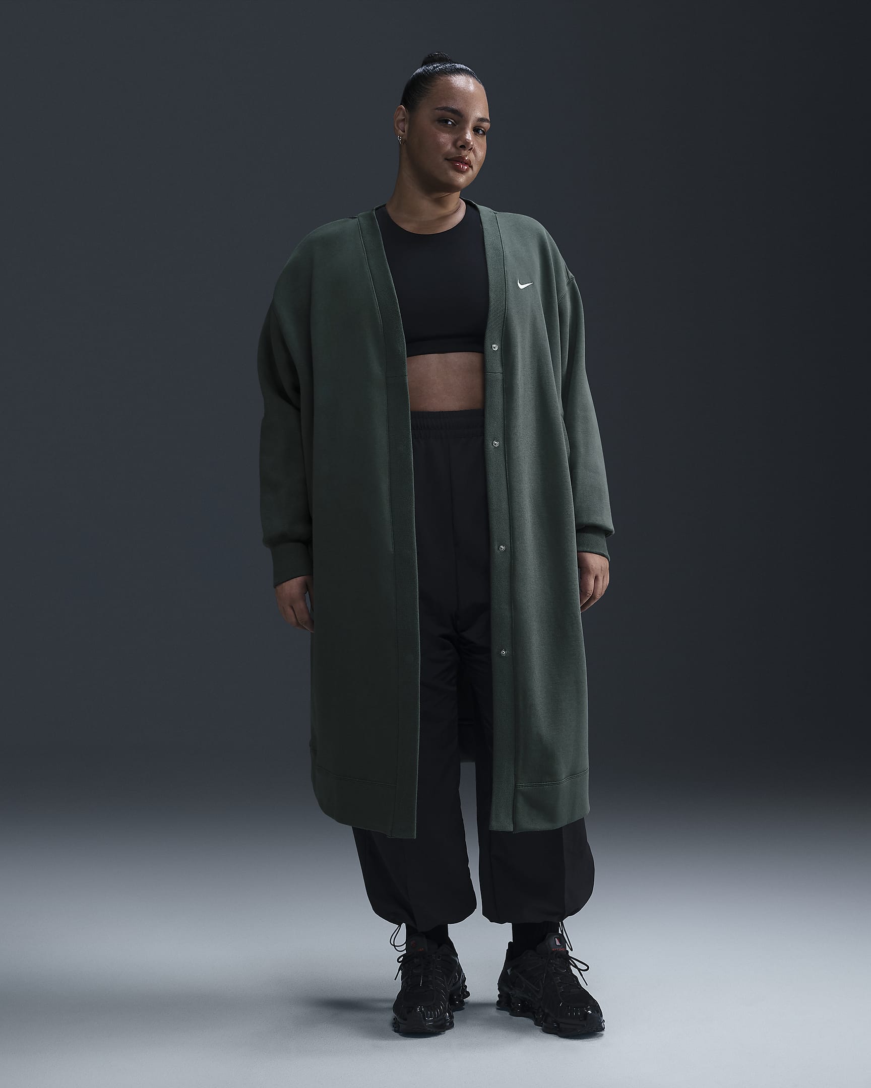 Nike Sportswear Phoenix Fleece Women's Oversized Long Cardigan (Plus Size) - Vintage Green/Sail