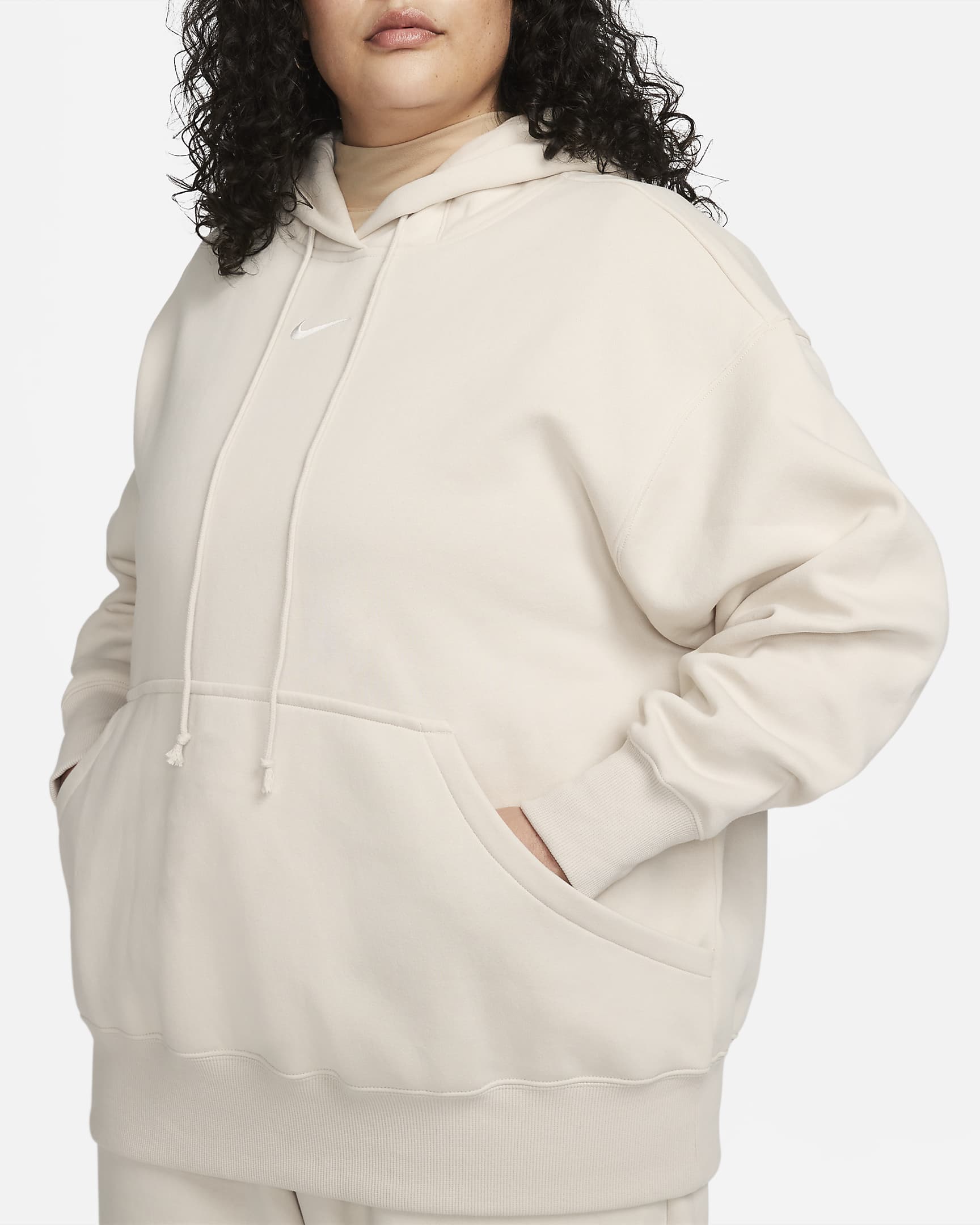 Oversized Nike Sportswear Phoenix Fleece-pullover-hættetrøje til kvinder (plus size) - Light Orewood Brown/Sail