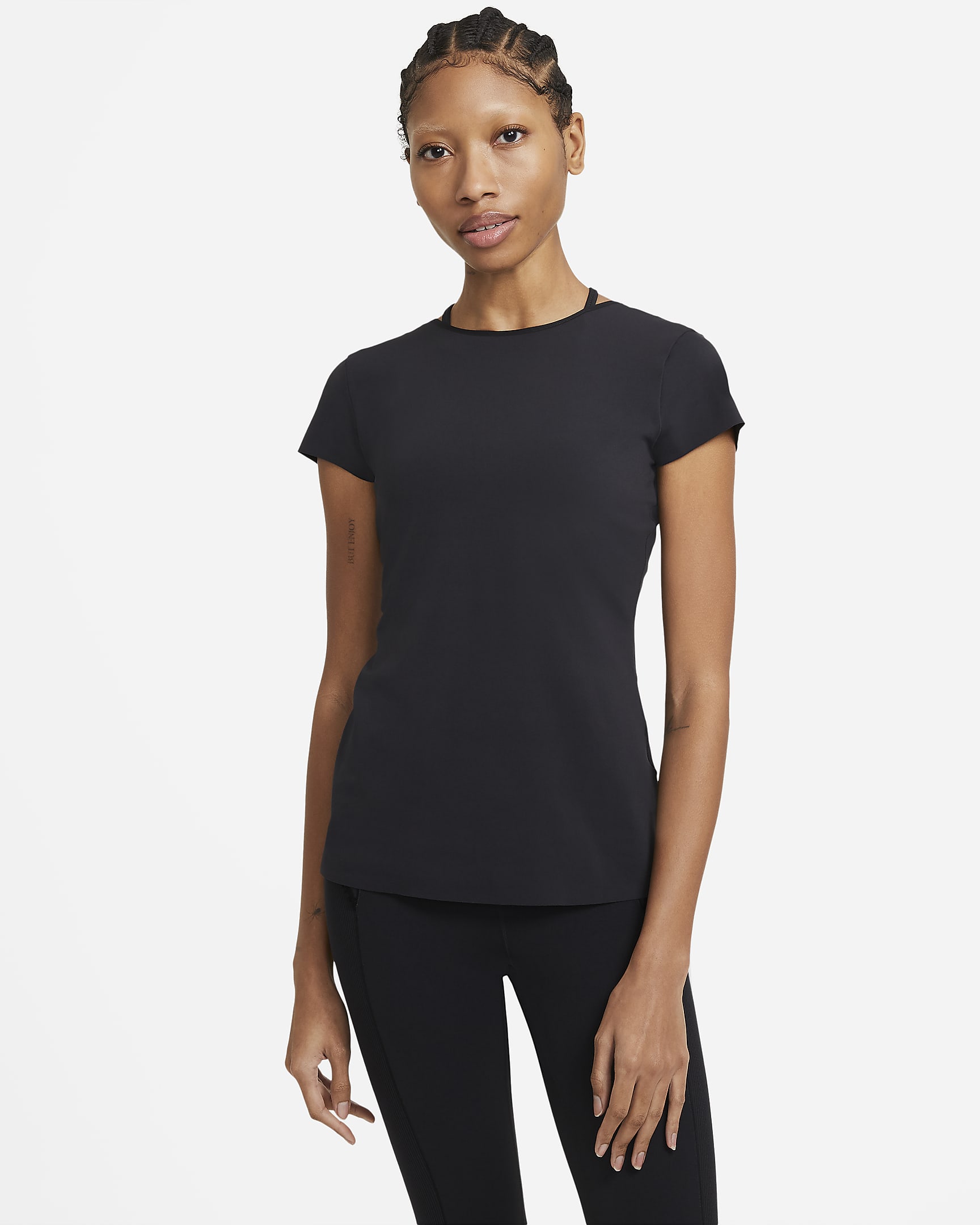 Camiseta de manga corta para mujer Nike Yoga Luxe - Negro/Gris humo oscuro