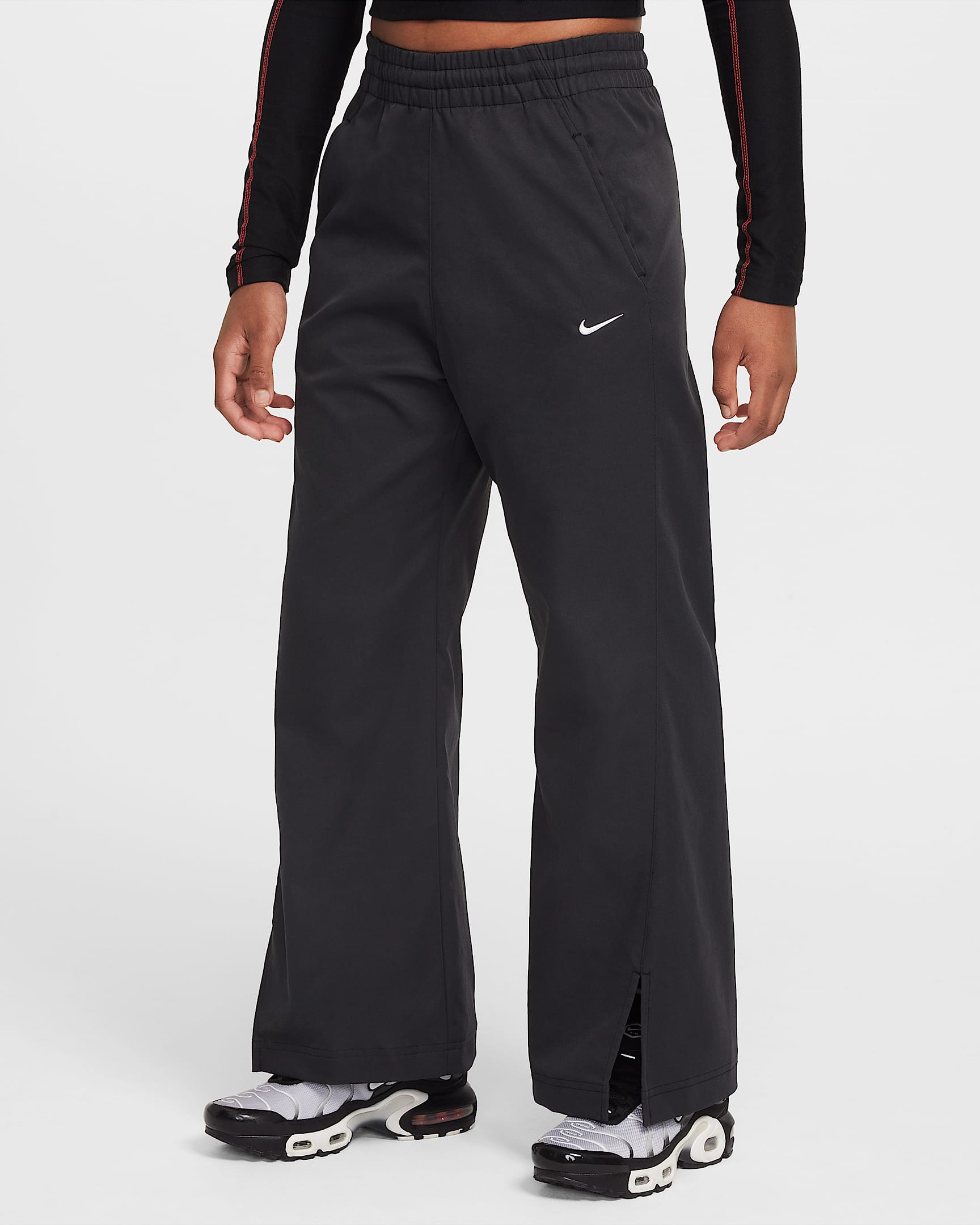 Nike Sportswear Big Kids' (Girls') Woven Wide-Leg Pants - Black/White