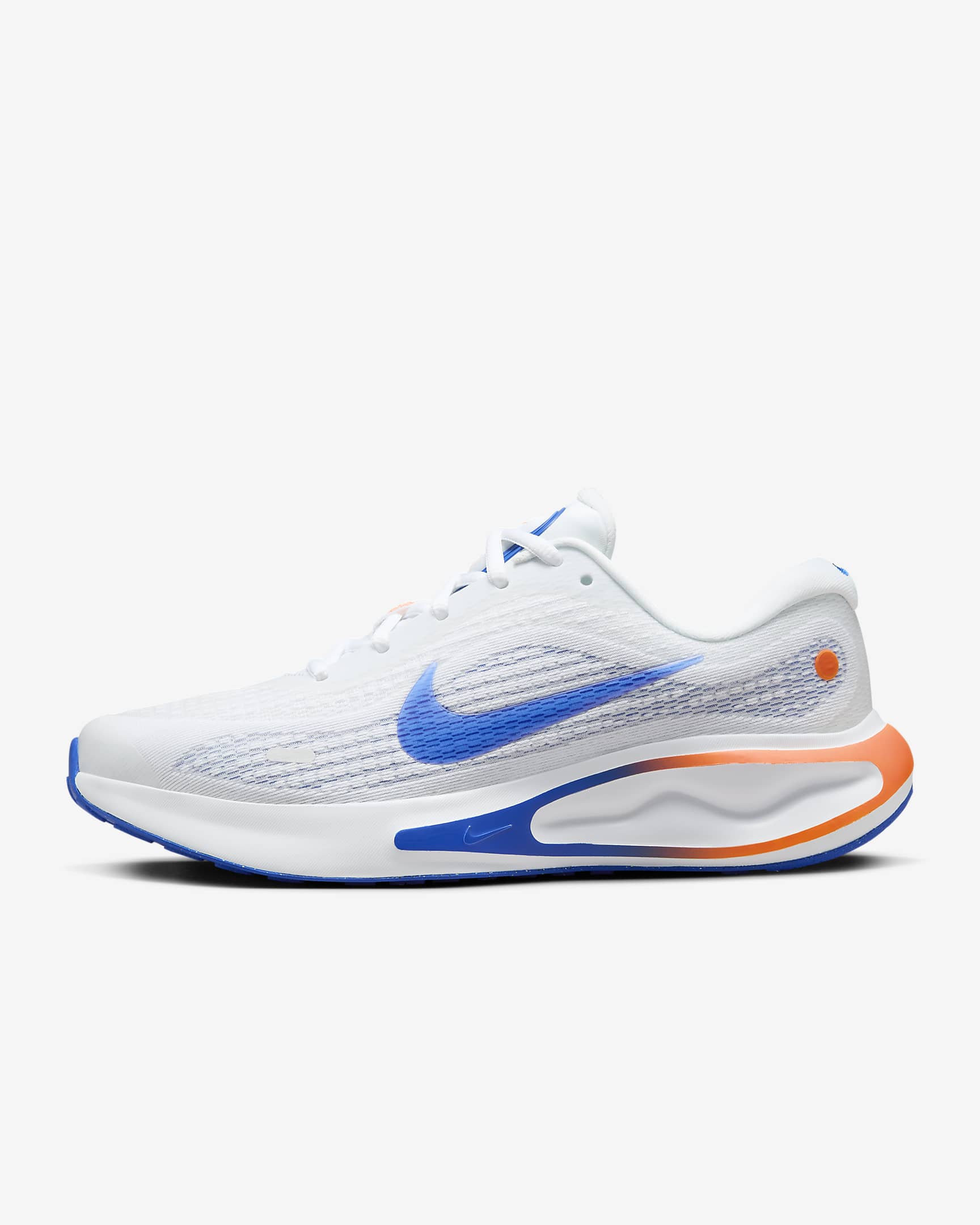 Tenis de correr en carretera para mujer Nike Journey Run - Blanco/Naranja total/Tinte platino/Azul carrera