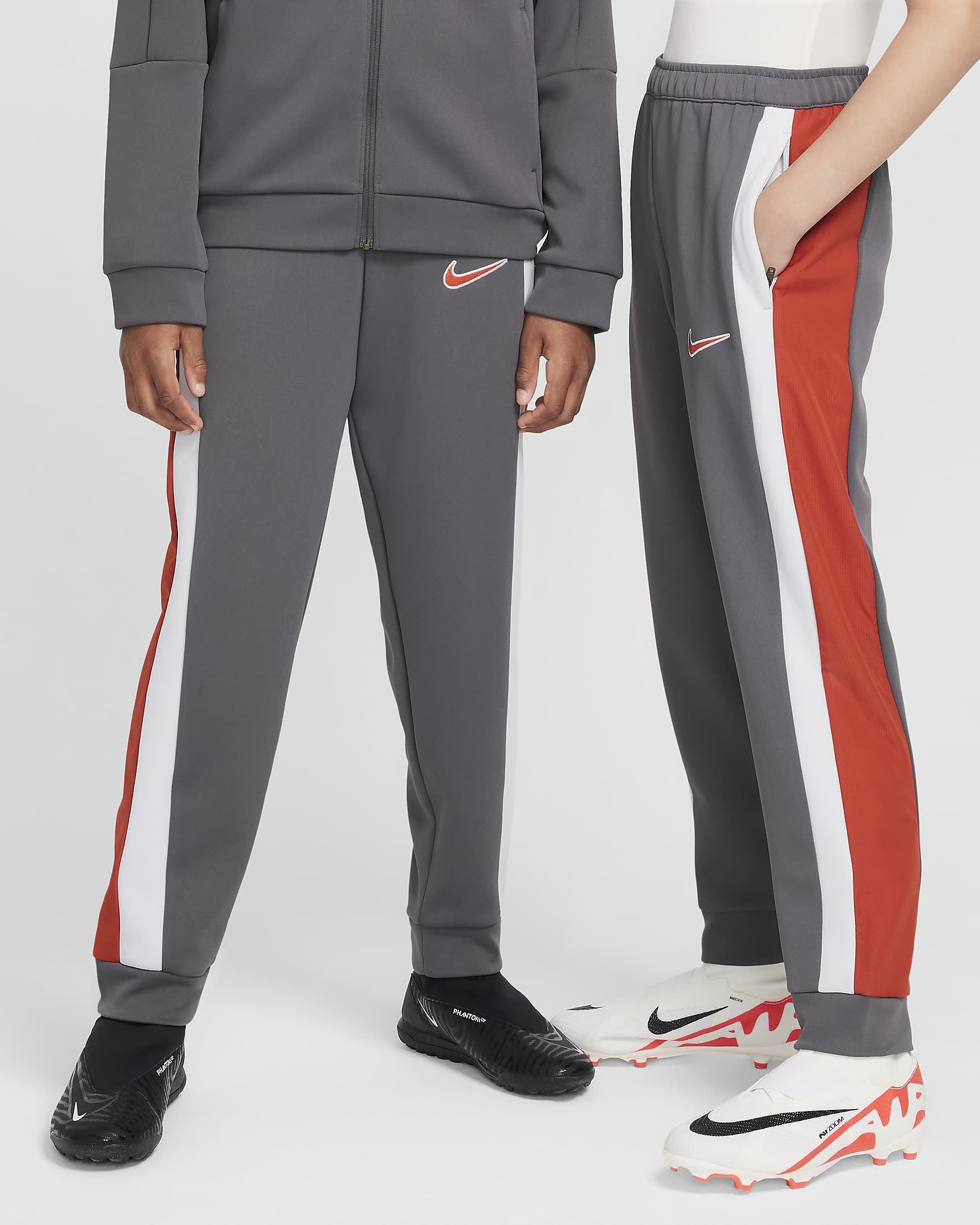 Nike Academy Big Kids' Dri-FIT Soccer Track Pants - Iron Grey/Dragon Red/Pure Platinum/Dragon Red