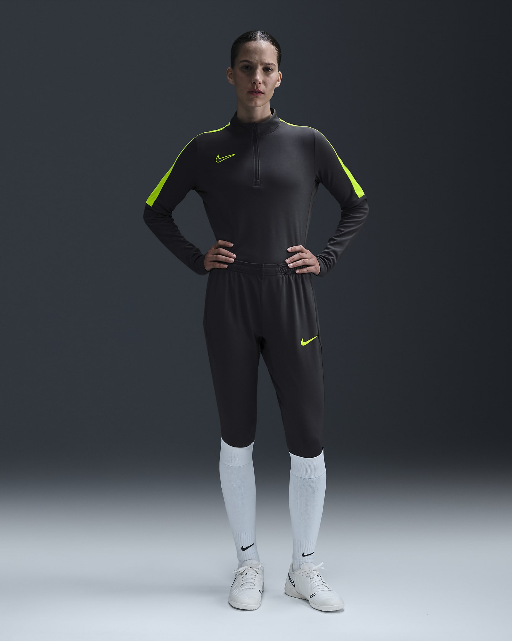 Damska treningowa koszulka piłkarska Nike Dri-FIT Academy - Anthracite/Volt/Volt