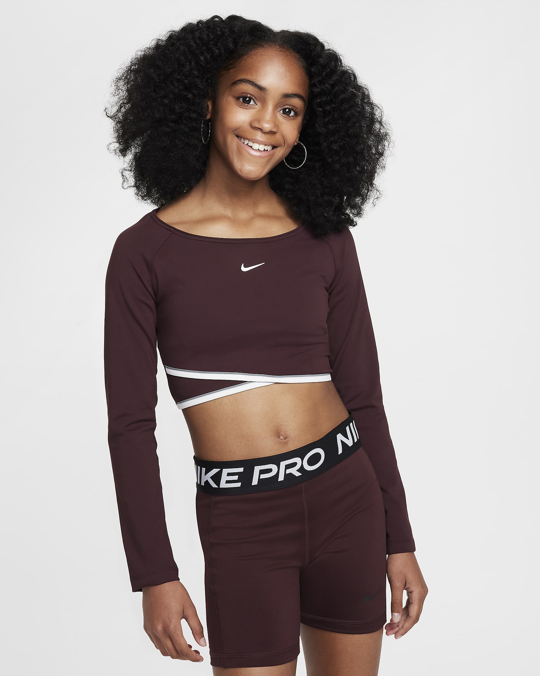 Nike Girls' Dri-FIT Long-Sleeve Top - Burgundy Crush/White/Smoke Grey/White