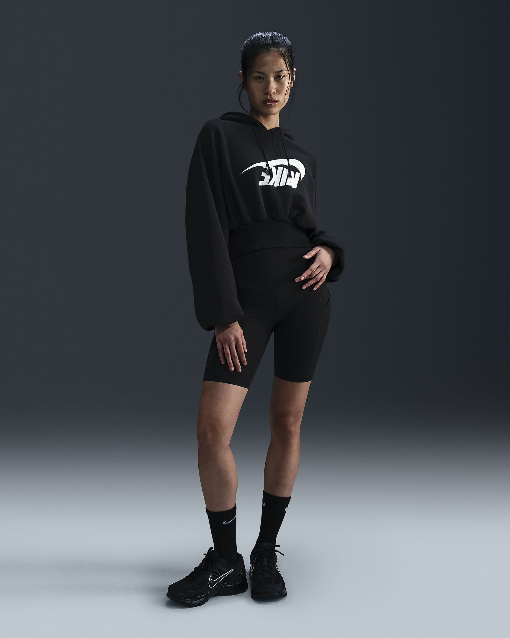 Nike Sportswear Women's Oversized Cropped French Terry Pullover Hoodie - Black/Sail