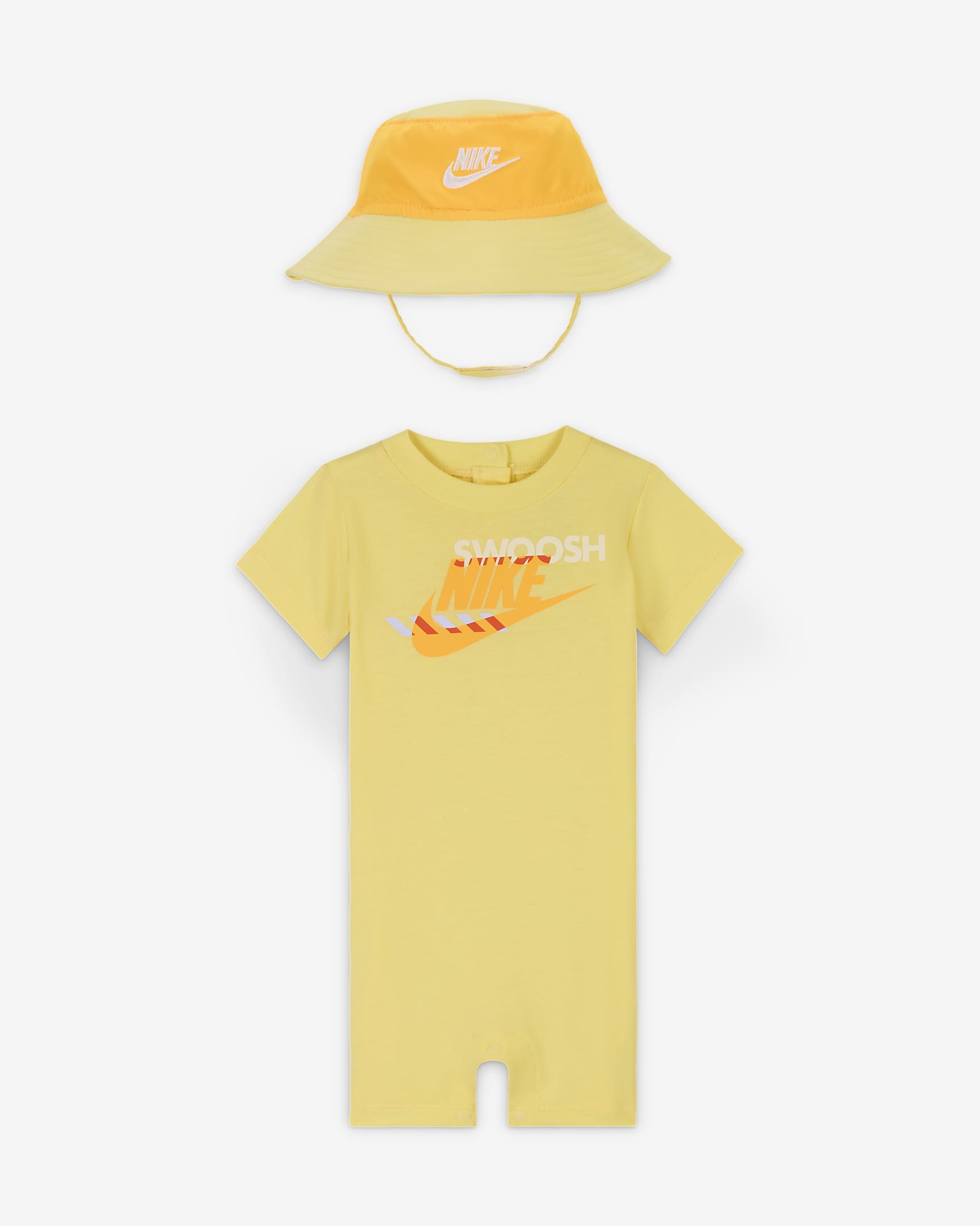 Conjunto de macacão e bucket Nike Sportswear PE para bebé (0–9 meses) - Amarelo Soft