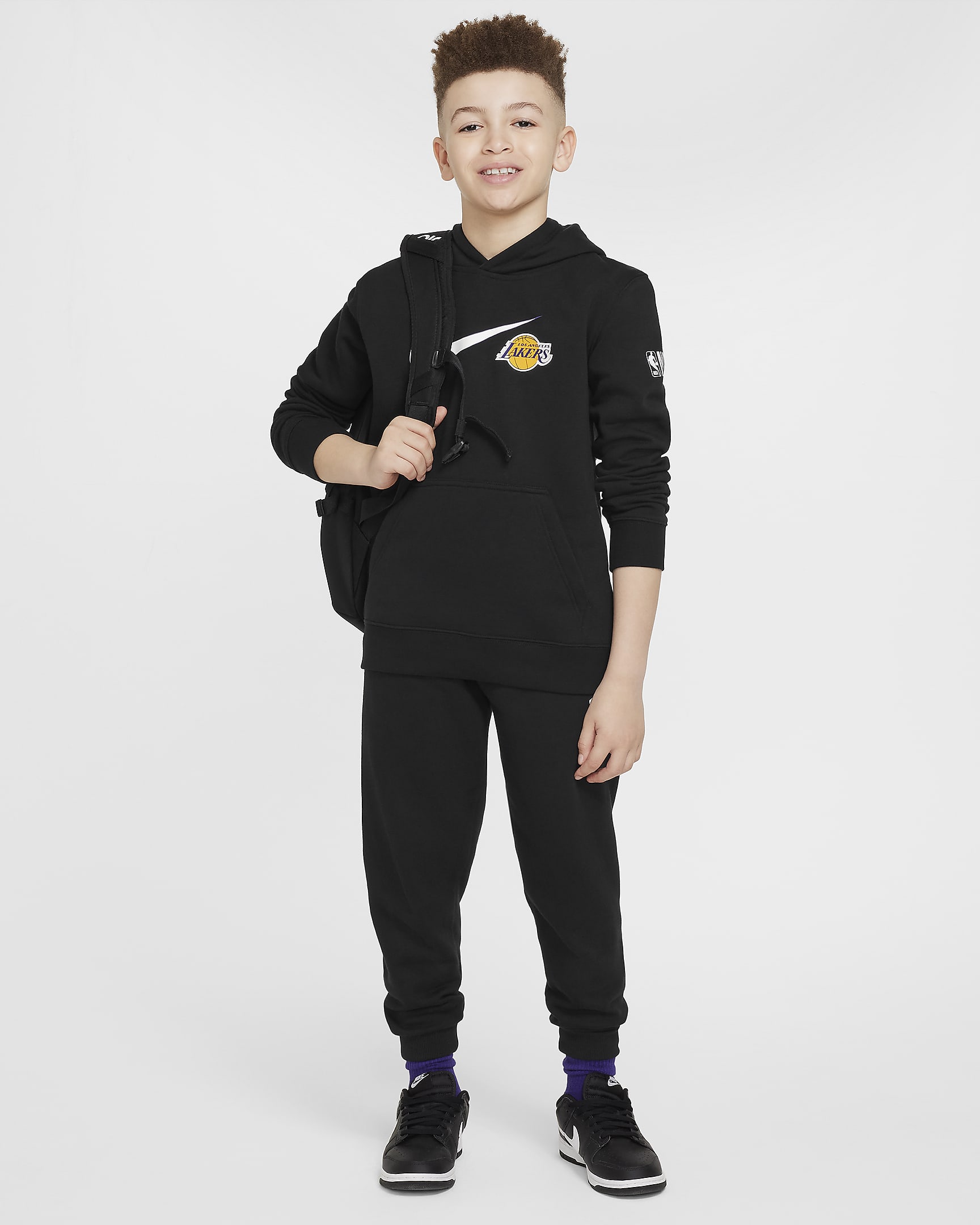 Felpa con cappuccio Los Angeles Lakers Club Fleece Essential Nike NBA – Ragazzo - Nero