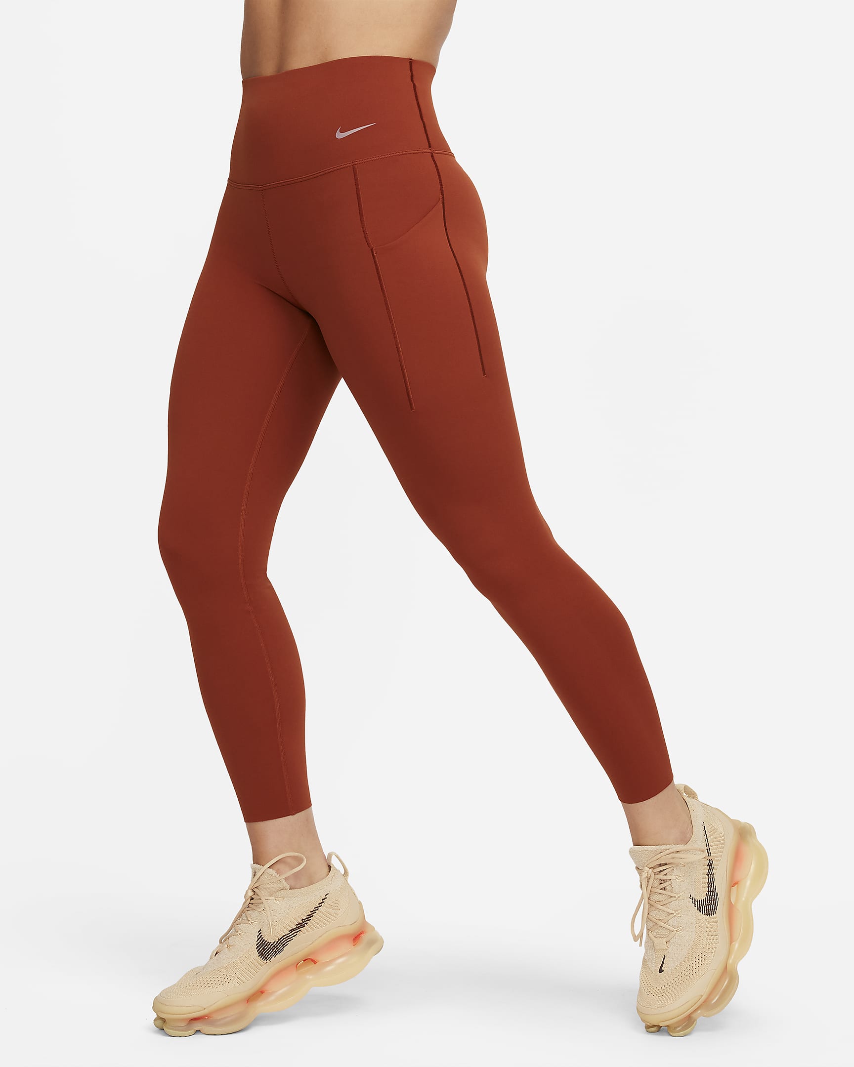 Leggings de 7/8 de tiro alto y sujeción media con bolsillos para mujer Nike Universa - Naranja fuerte/Negro