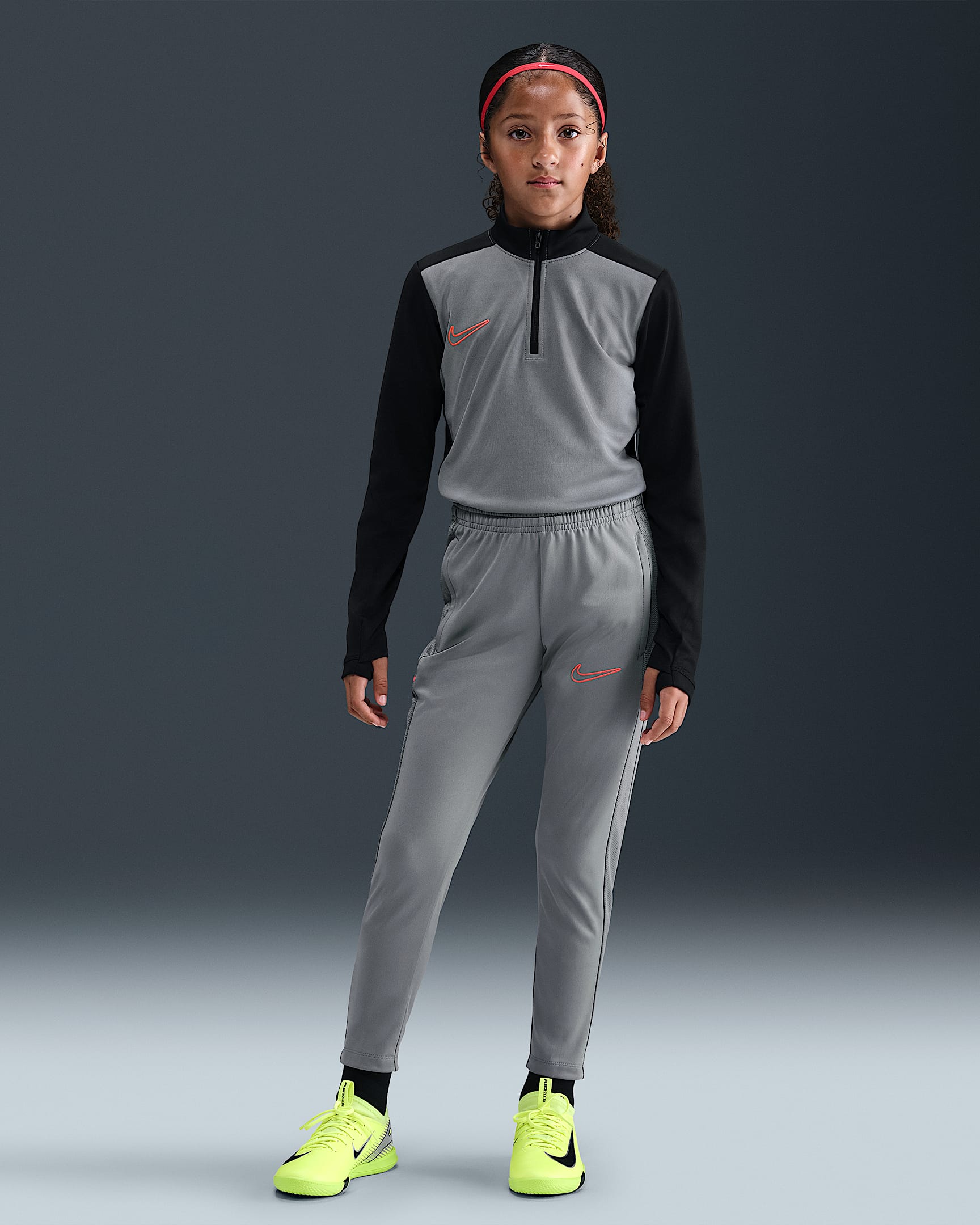 Nike Academy Big Kids' Dri-FIT Soccer Pants - Cool Grey/Cool Grey/Bright Crimson