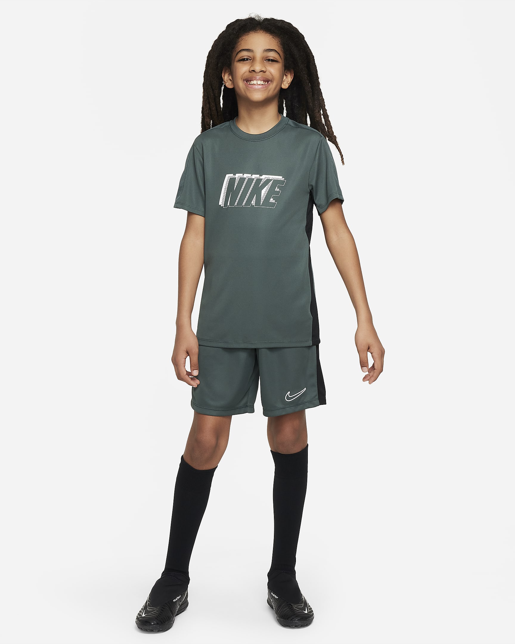 Haut de foot à manches courtes Nike Dri-FIT Academy23 pour ado - Vintage Green/Vintage Green/Noir/Blanc