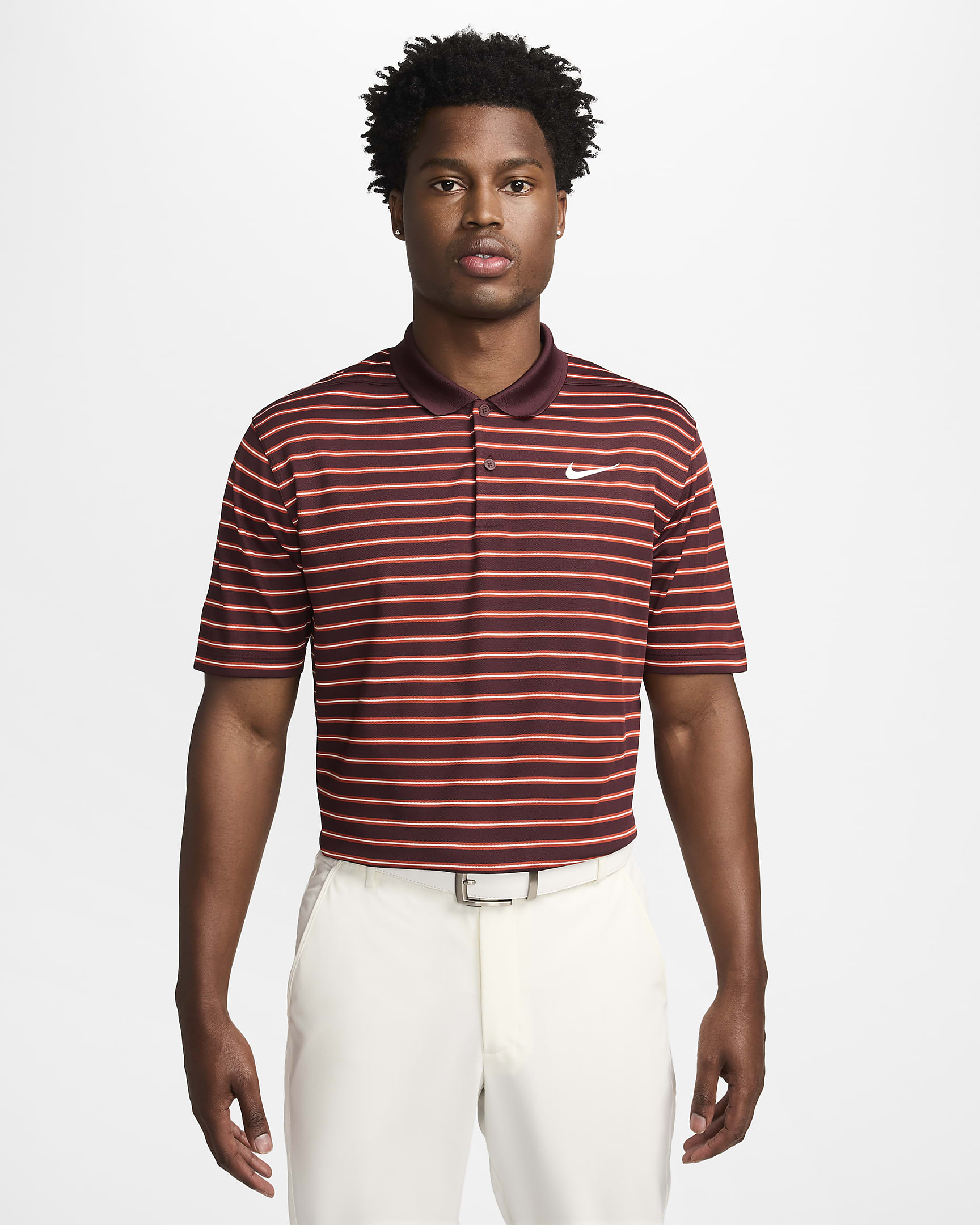 Stribet Nike Dri-FIT Victory-golfpolo til mænd - Burgundy Crush/Dragon Red/hvid