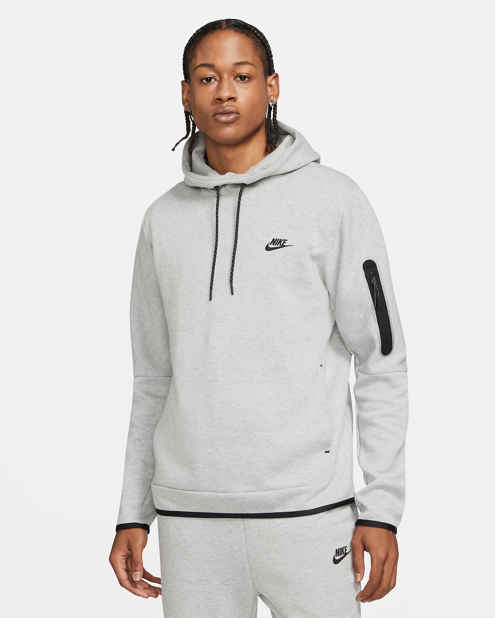 Sudadera con gorro sin cierre para hombre Nike Sportswear Tech Fleece - Gris oscuro jaspeado/Negro