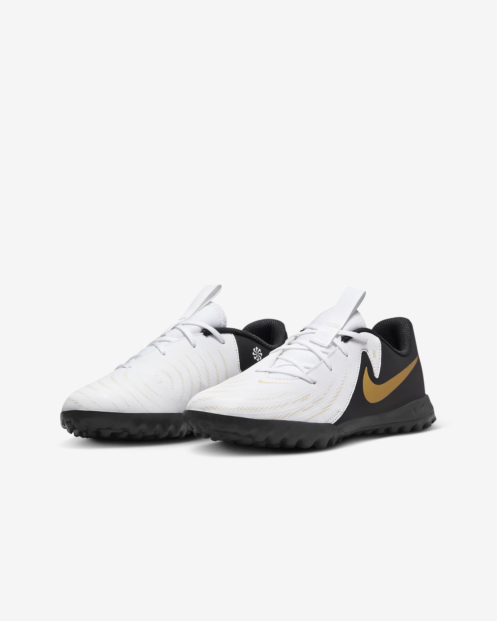 Nike Jr. Phantom GX 2 Academy Younger/Older Kids' TF Football Shoes - White/Metallic Gold Coin/Black
