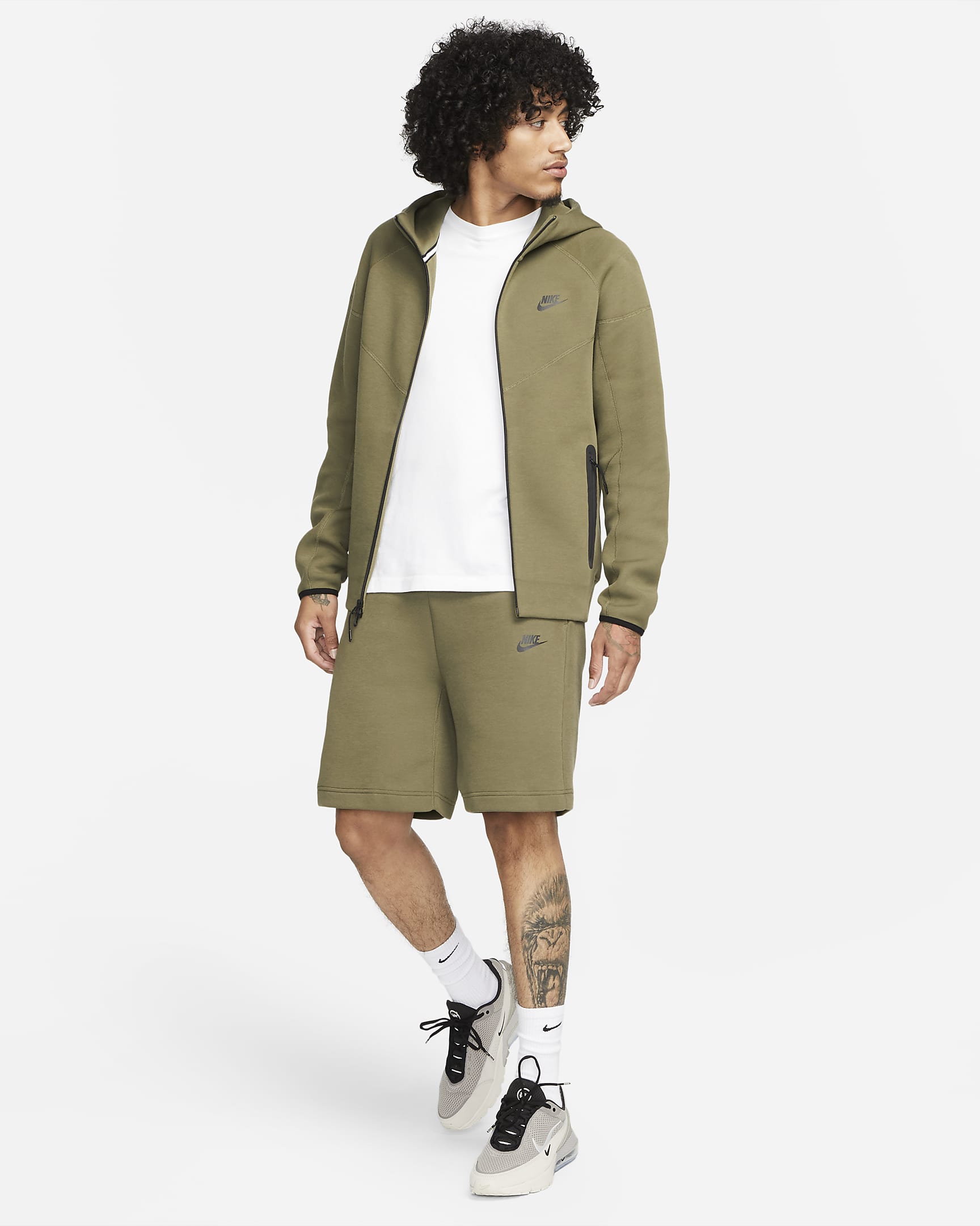 Nike Sportswear Tech Fleece Windrunner Tam Boy Fermuarlı Erkek Kapüşonlu Üst - Medium Olive/Siyah