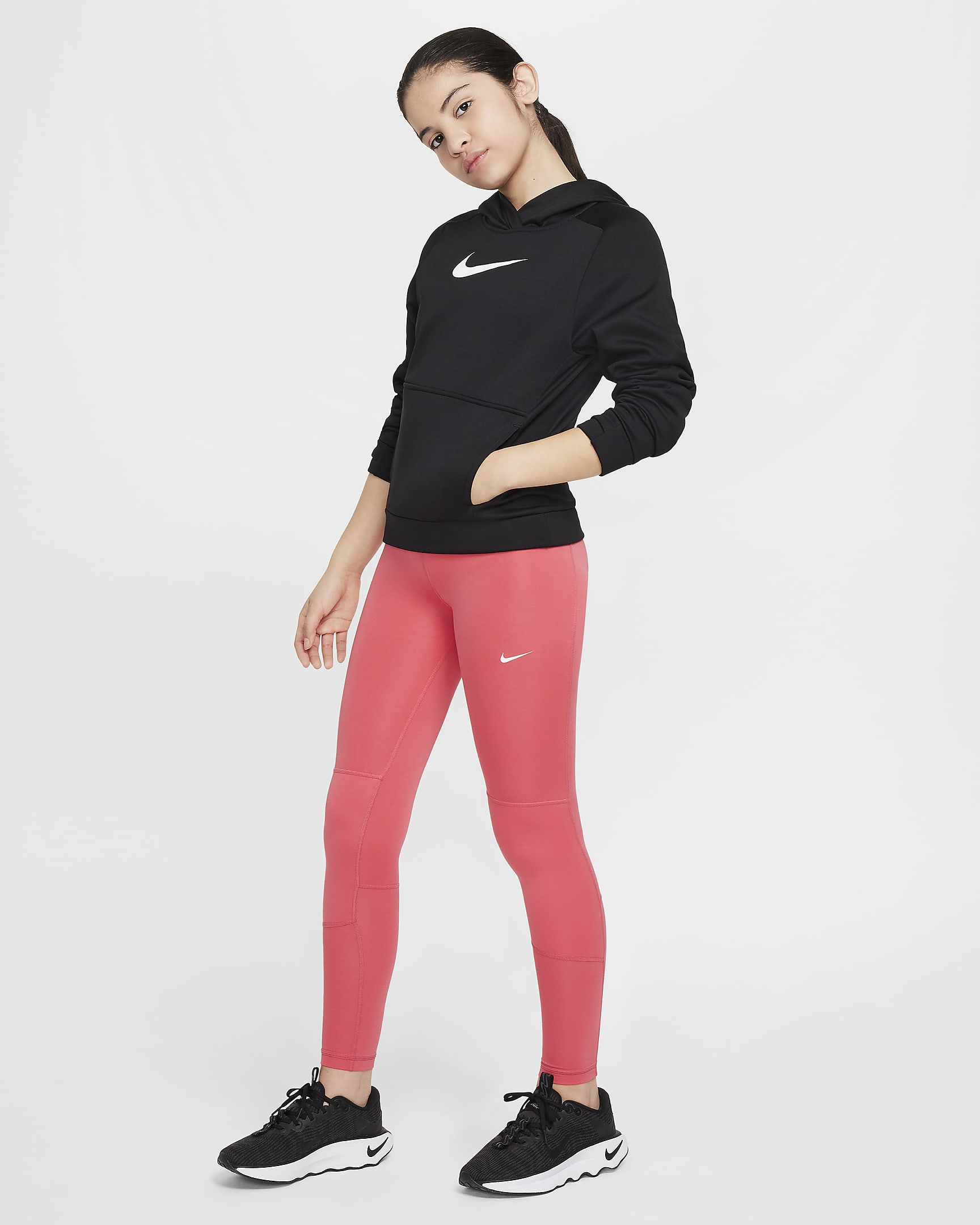 Γυναικεία κολάν Nike Pro Dri-FIT για μεγάλα κορίτσια - Aster Pink/Λευκό