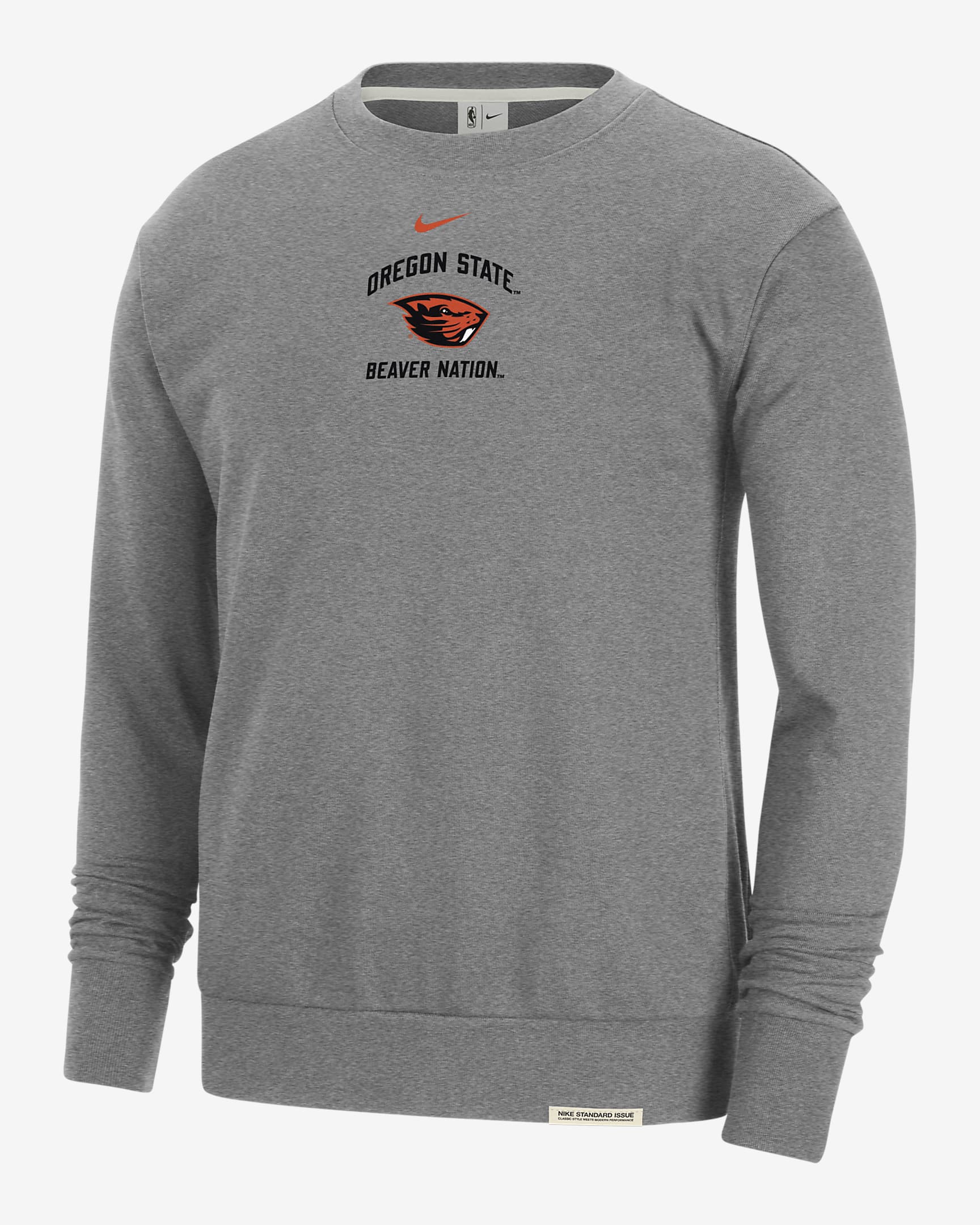 Oregon State Standard Issue Men's Nike College Fleece Crew-Neck Sweatshirt - Dark Grey Heather