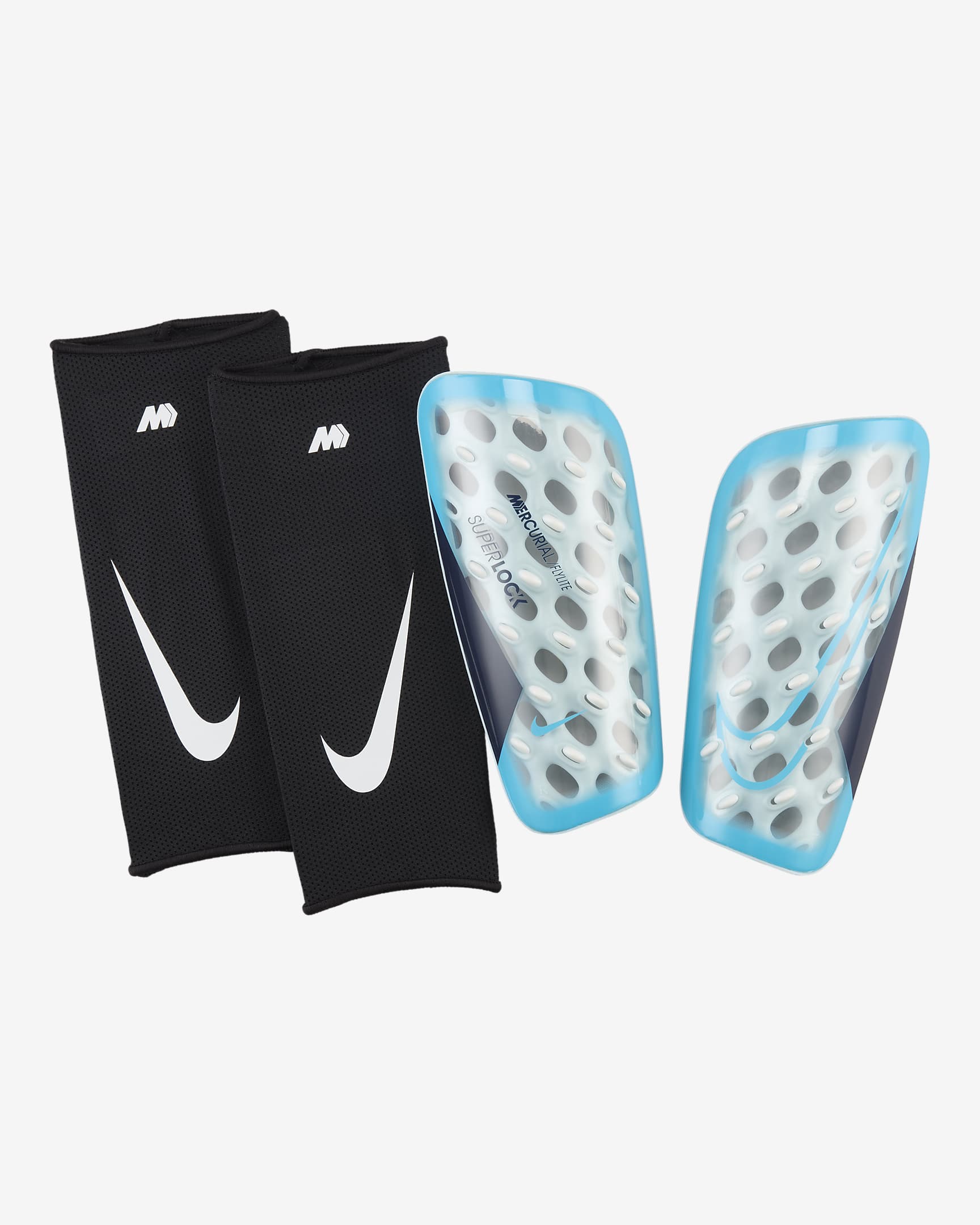 Nike Mercurial FlyLite SuperLock Soccer Shin Guards.