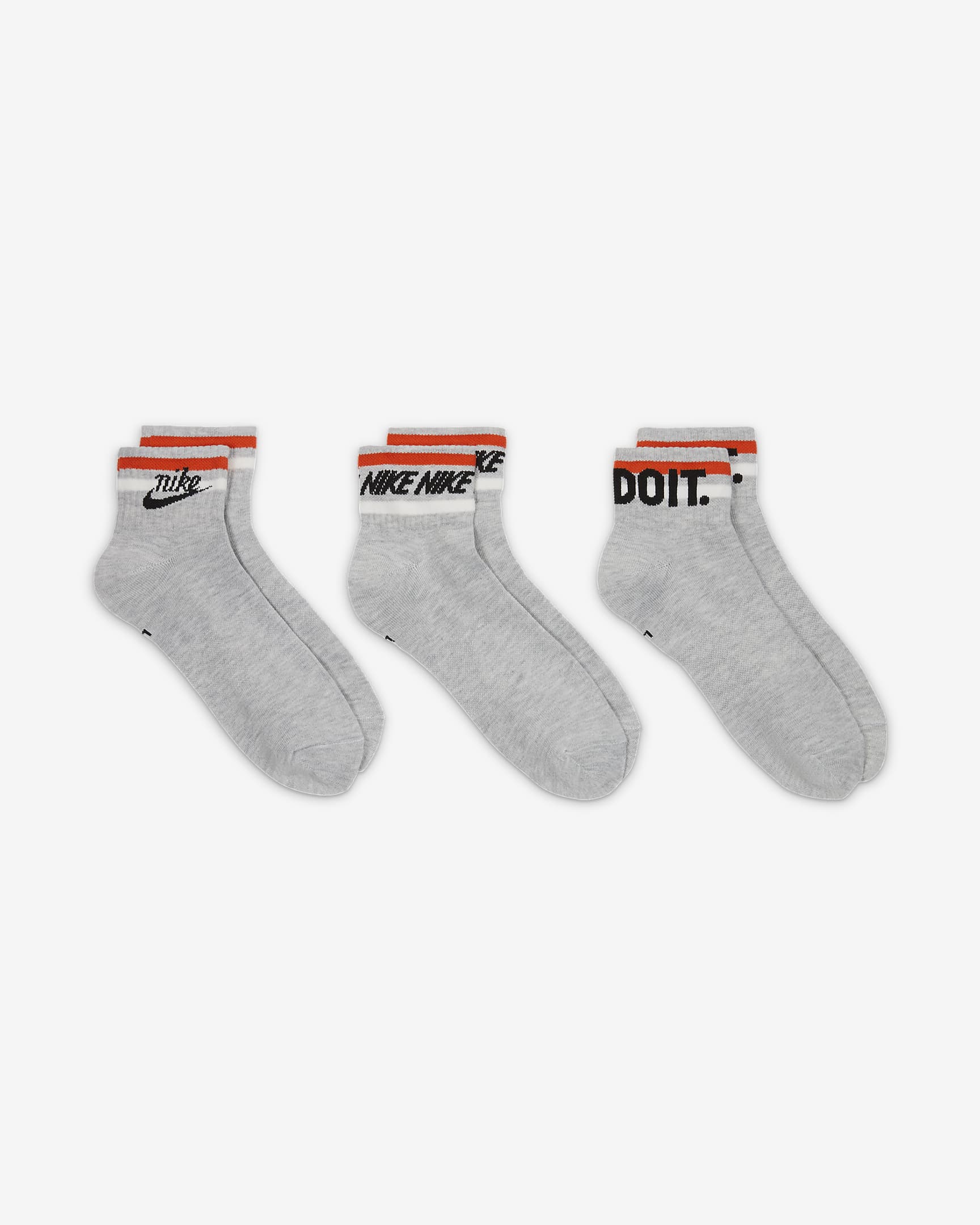 Nike Everyday Essential Calcetines hasta el tobillo (3 pares) - Gris jaspeado/Negro/Blanco/Naranja