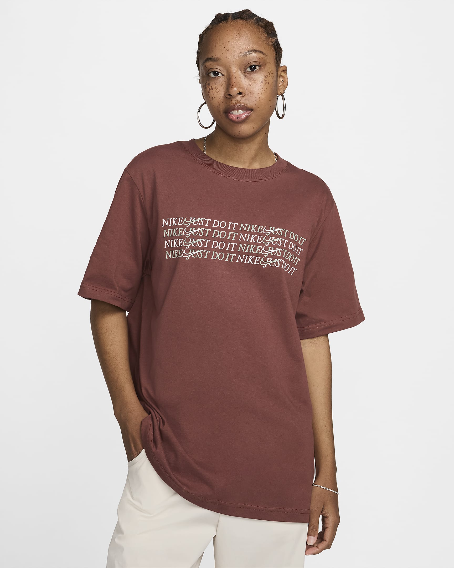 Nike Sportswear Women's Crew-Neck T-Shirt - Red Sepia/Jade Horizon