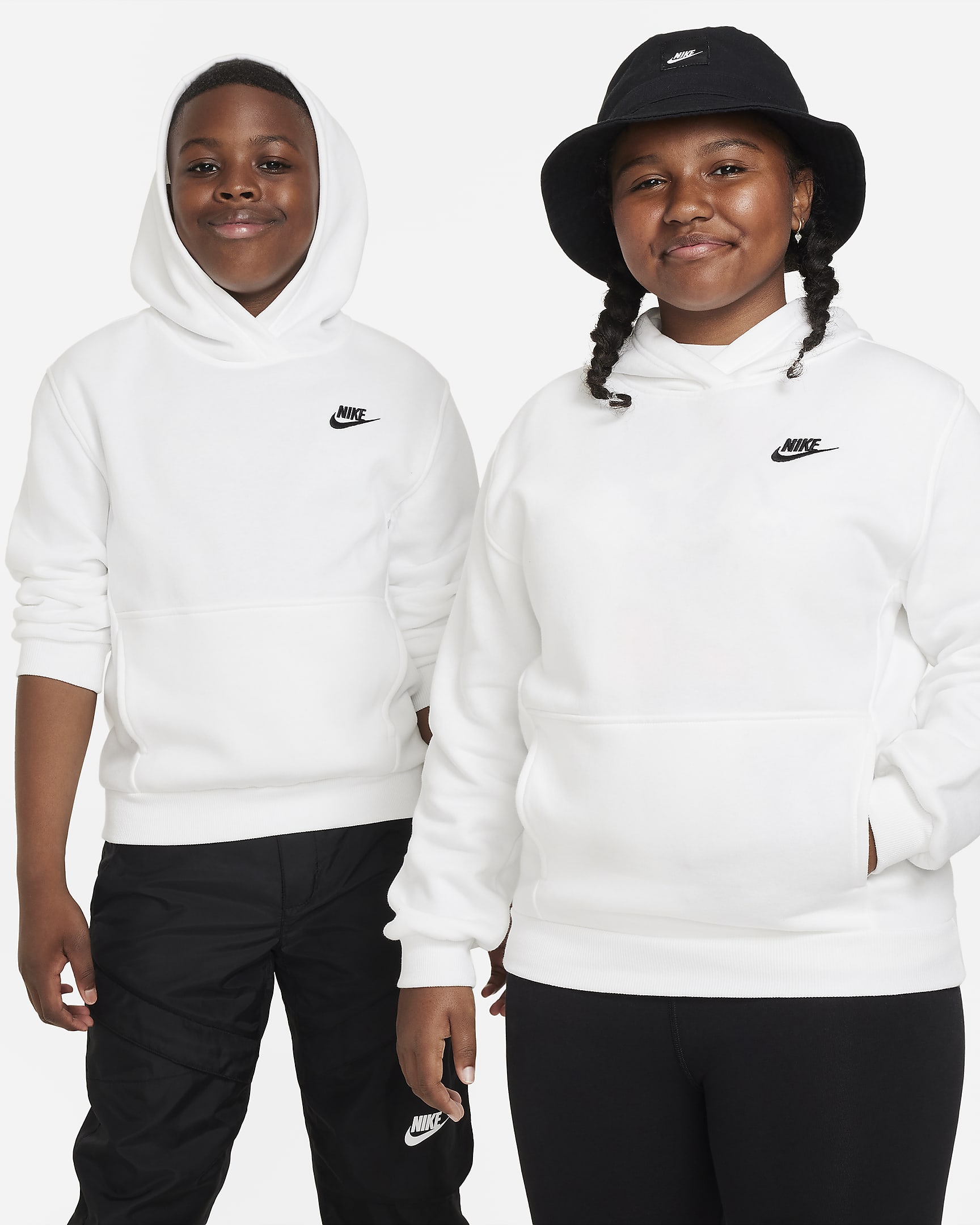 Nike Sportswear Club Fleece Big Kids' Pullover Hoodie (Extended Size) - White/Black