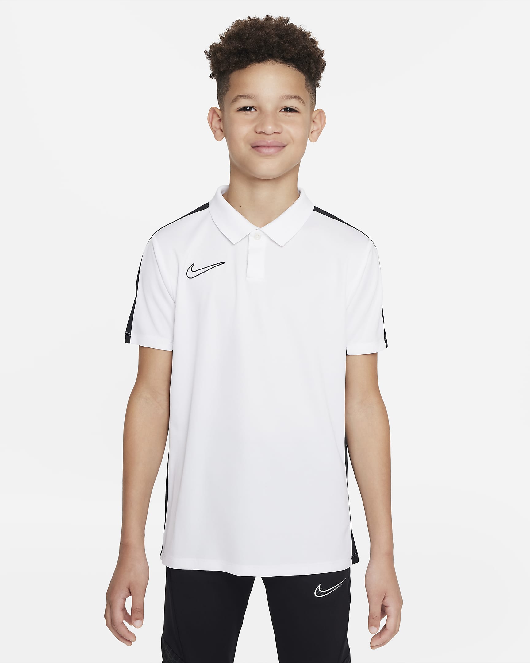 Nike Dri-FIT Academy Older Kids' Short-Sleeve Polo (Stock) - White/Black/Black