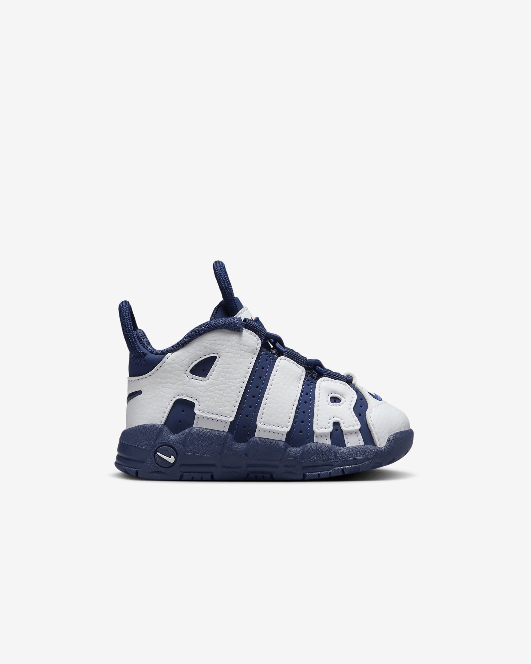 Nike Air More Uptempo Schuh für Babys und Kleinkinder - Weiß/Metallic Gold/University Red/Midnight Navy