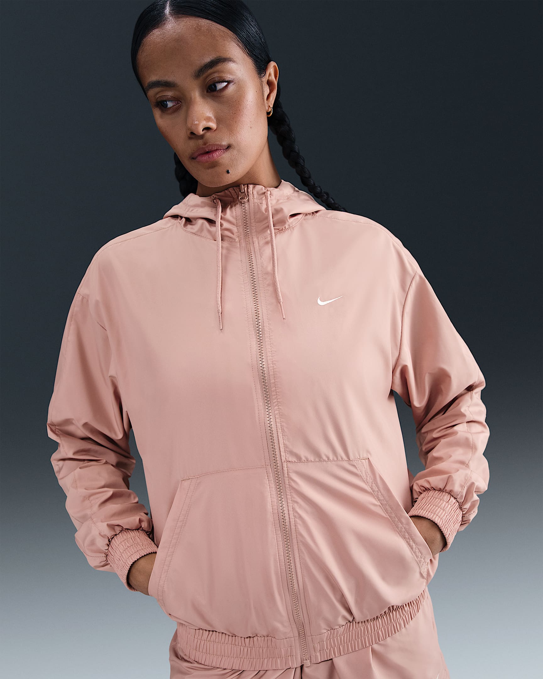Nike Sportswear Classic Wovens Women's Loose UV Hooded Jacket - Particle Pink/Sail