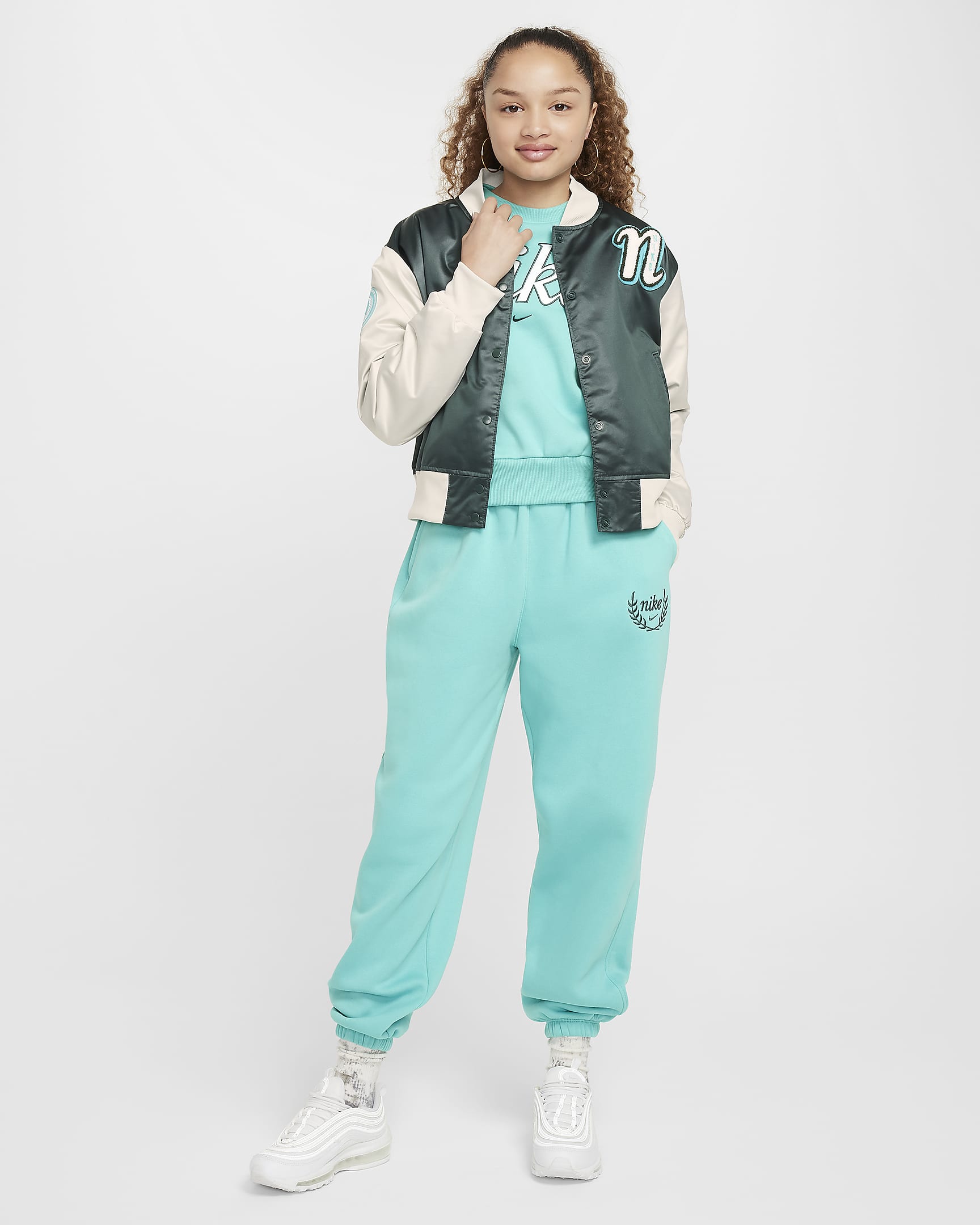 Nike Sportswear Girls' Varsity Jacket - Vintage Green/Light Bone