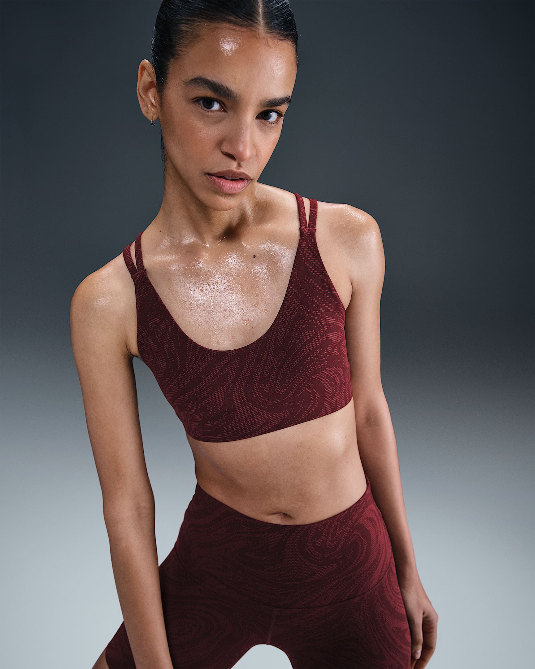 Nike Zenvy Women's Light-Support Padded Printed Sports Bra - Burgundy Crush/Dark Team Red/Cool Grey