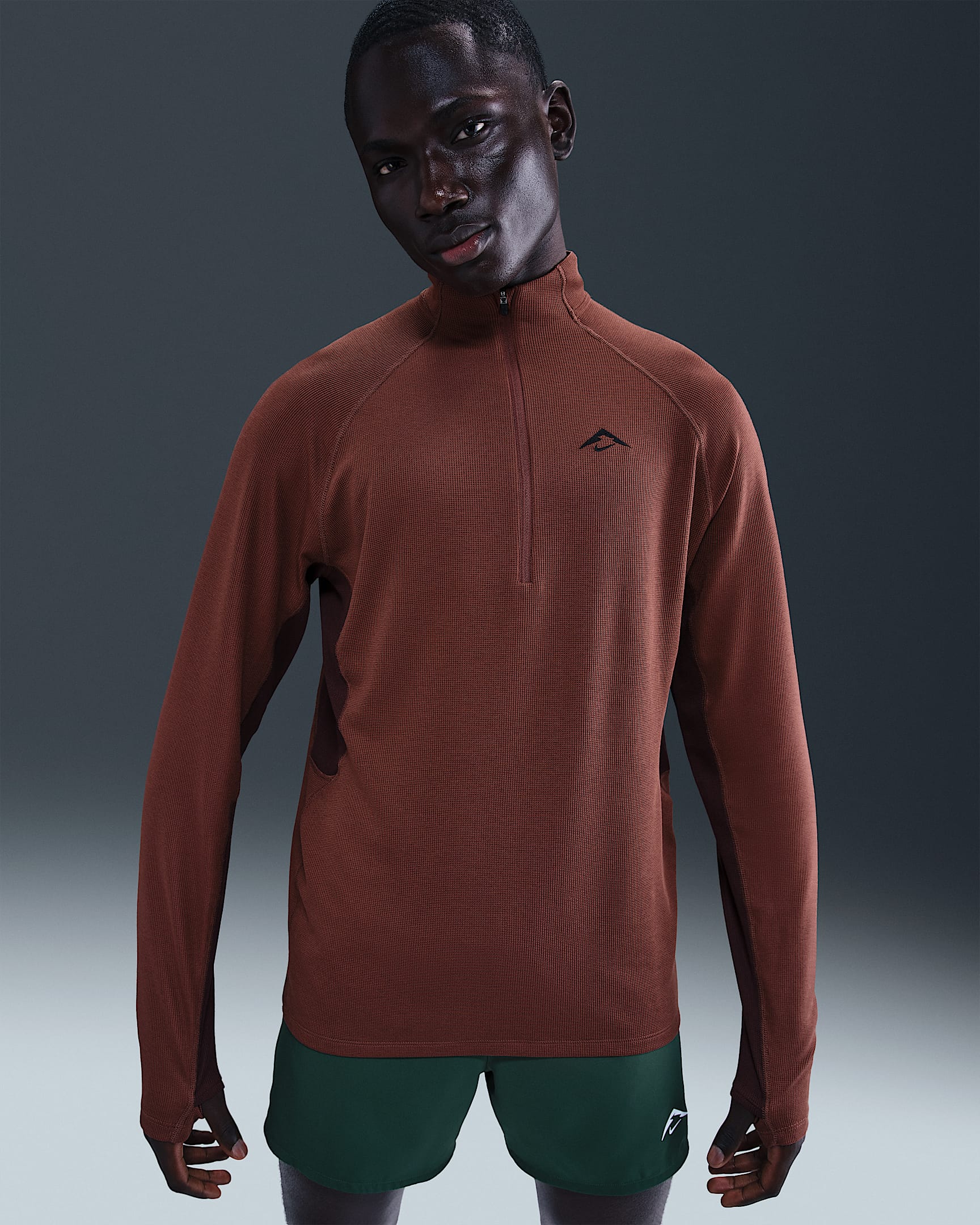 Nike Trail Men's Dri-FIT 1/2-Zip Mid Layer Top - Red Sepia/Burgundy Crush/Black