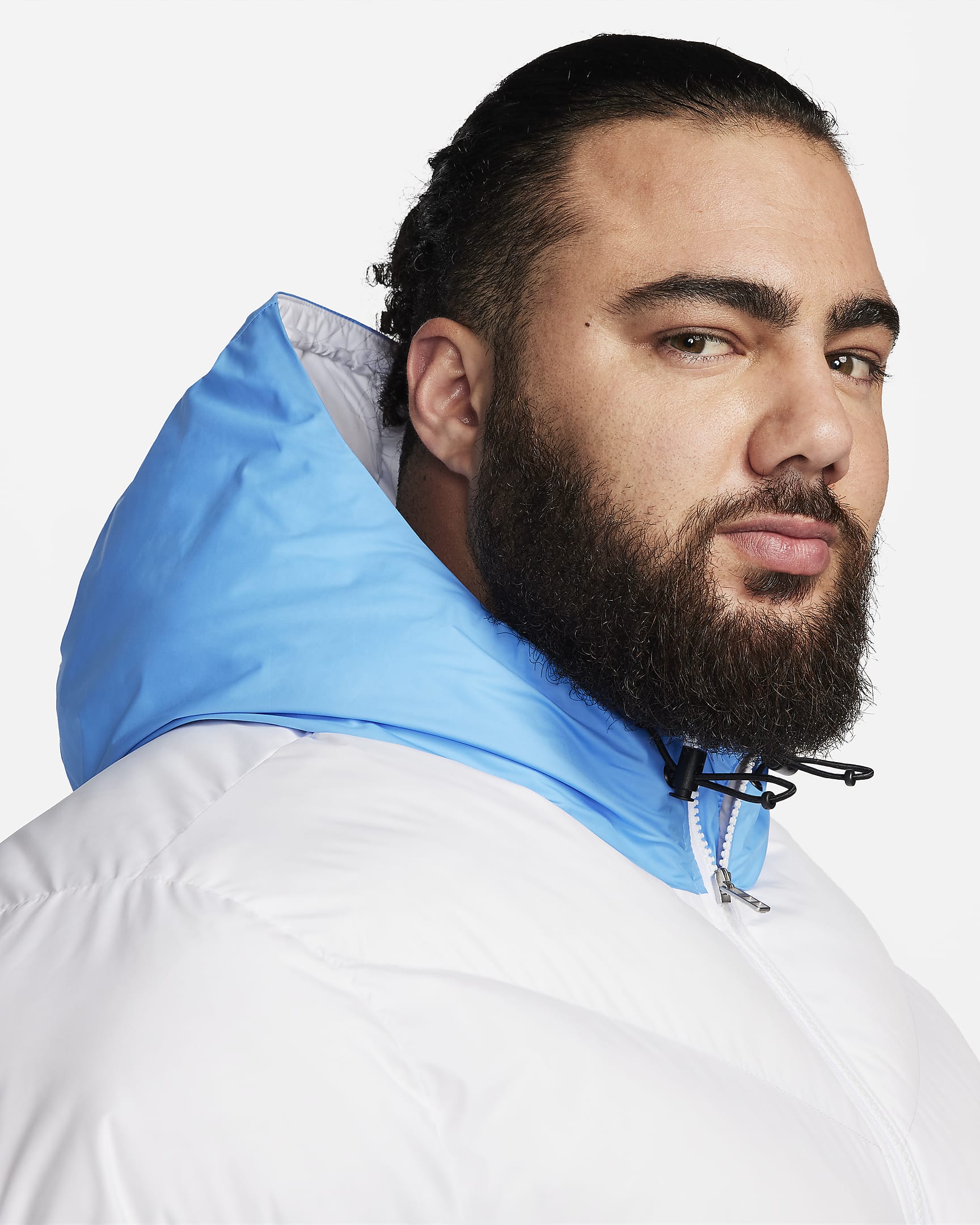 Nike Windrunner PrimaLoft® Storm-FIT Kapüşonlu Şişme Erkek Ceketi - Beyaz/Photo Blue/Siyah