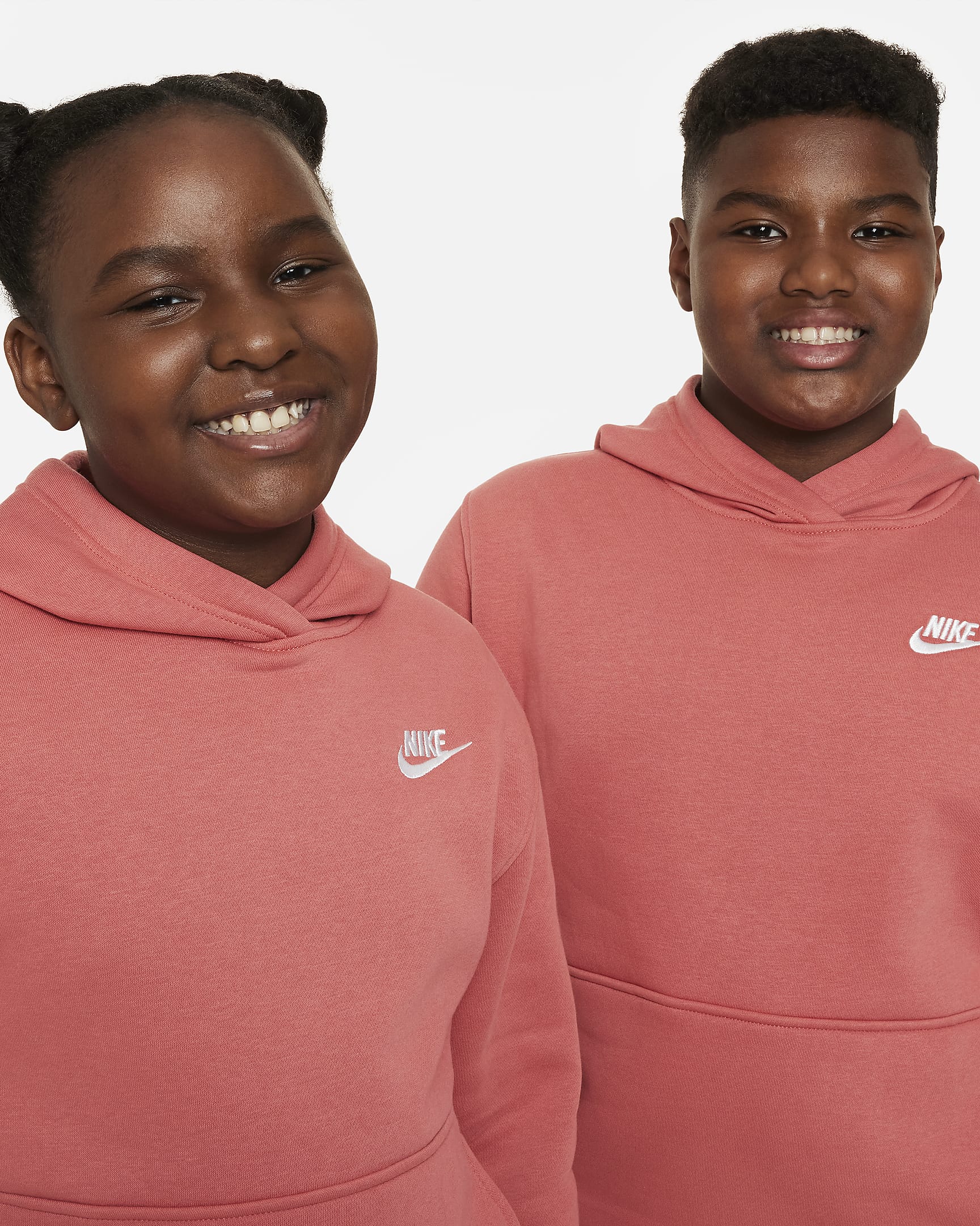 Nike Sportswear Club Fleece Big Kids' Pullover Hoodie (Extended Size) - Adobe/White