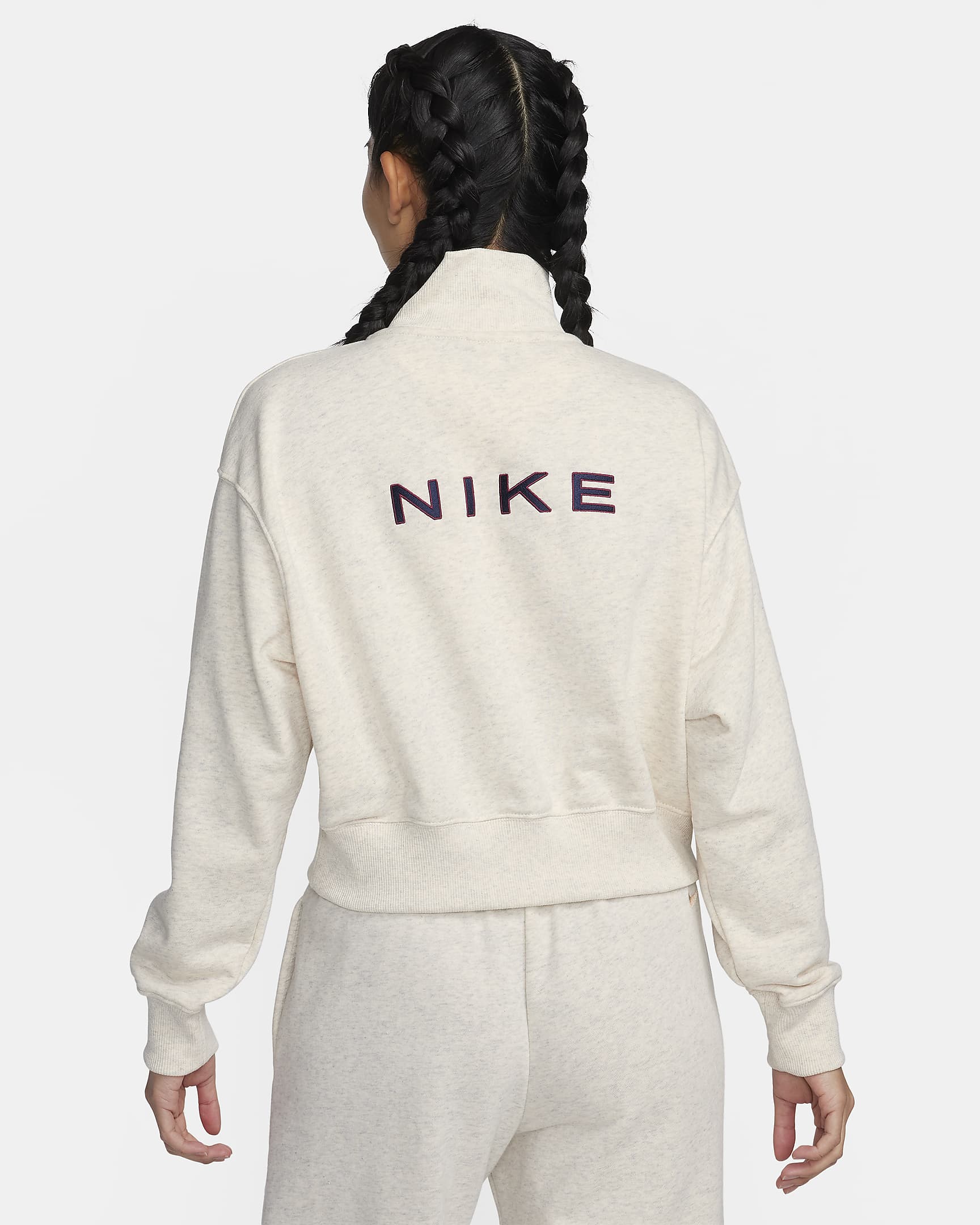 Nike Sportswear Women's Oversized 1/2-Zip Crop Fleece Sweatshirt - Oatmeal Heather/Oatmeal